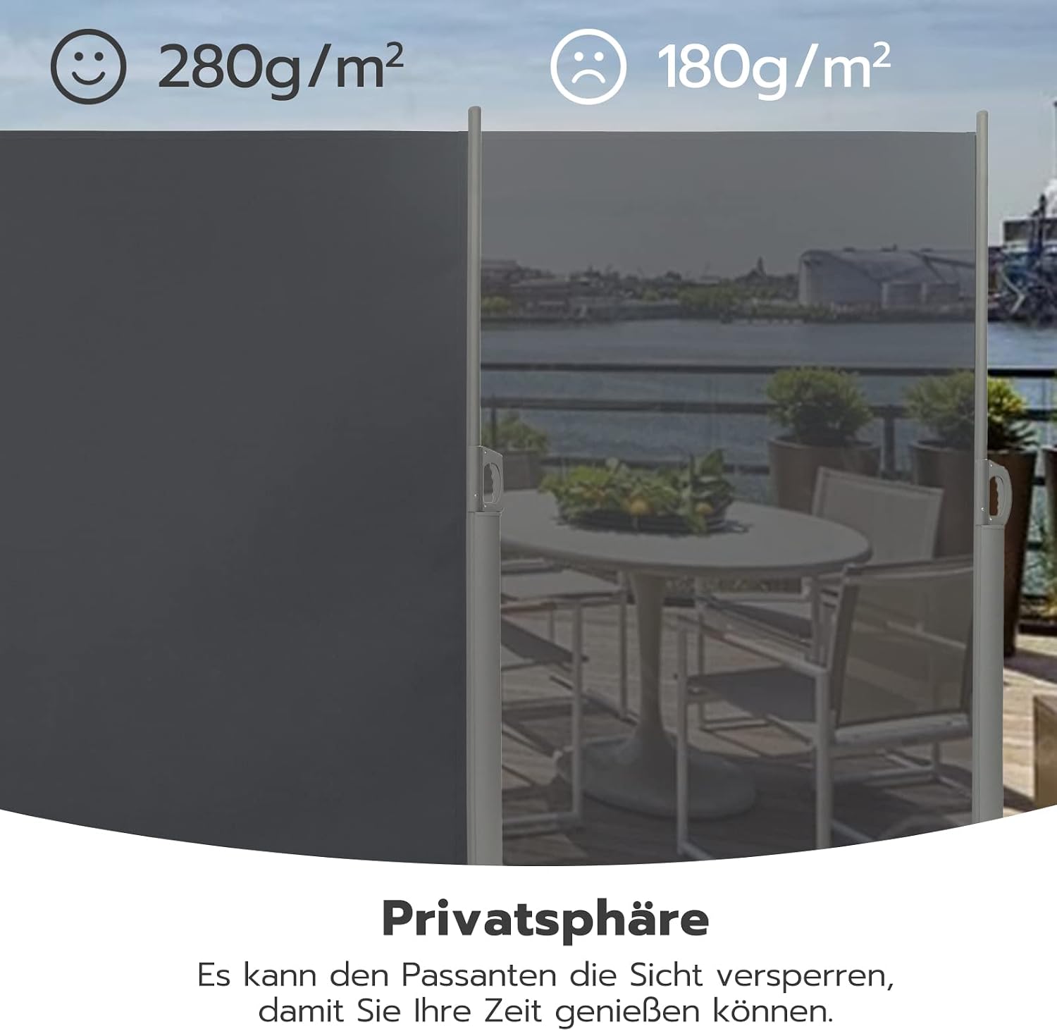 Detalle de LARMNEE ausziehbare Alu-Seitenmarkise 180 x 300 cm (Anthrazit) – Sicht- und Sonnenschutz für Balkon & Terrasse