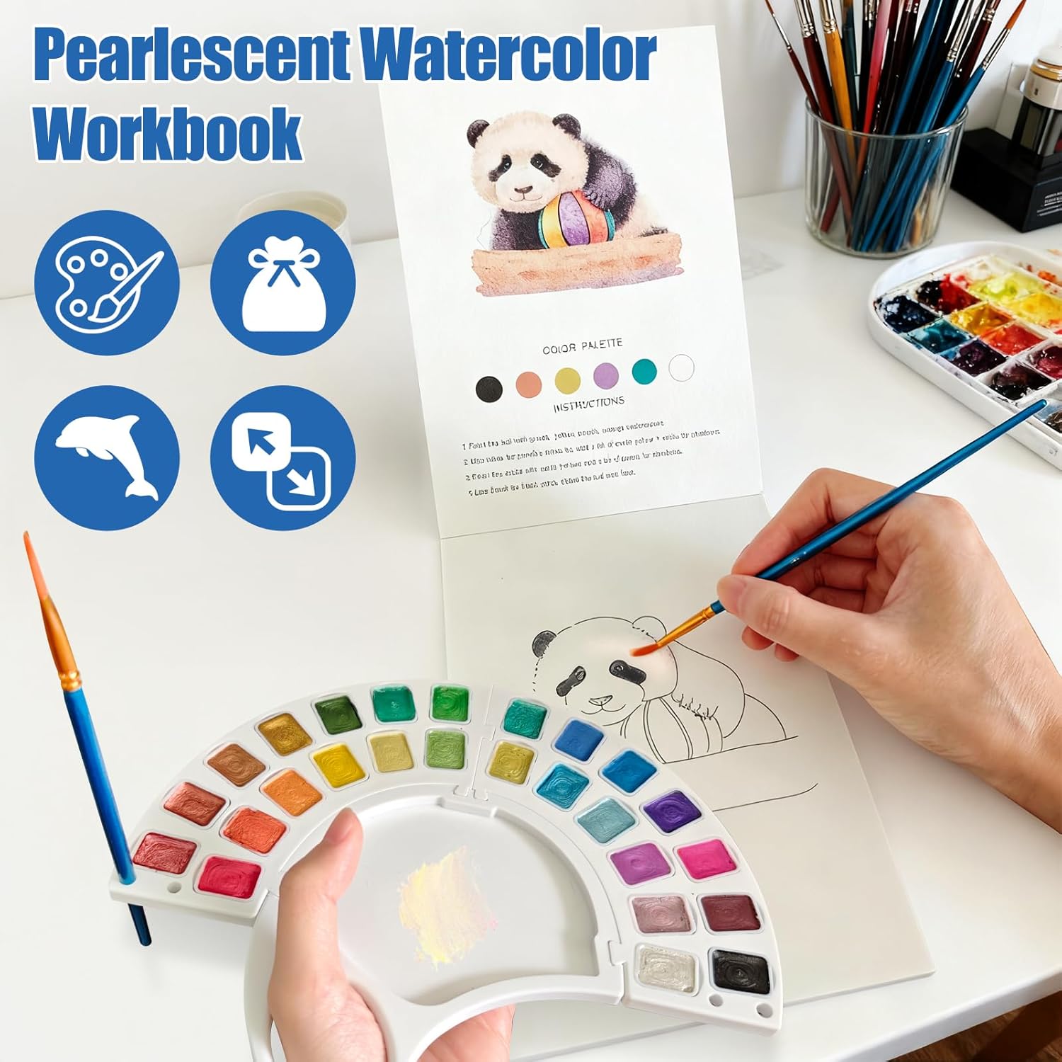 Thumbnail 6 de Watercolor Workbook: 13-Page 300GSM Sketchbook with 26-Color Palette for Beginner Animal Art