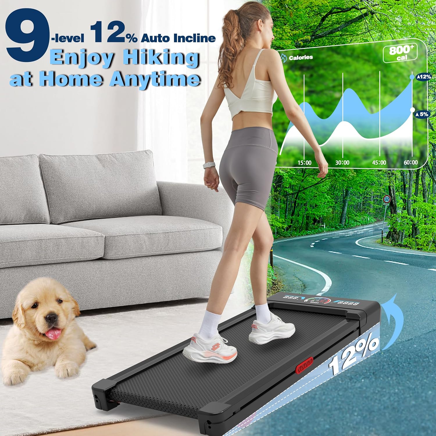 Detalle 2 de TRAILVIBER X01 Walking Pad Treadmill with 12% Auto Incline and Bluetooth