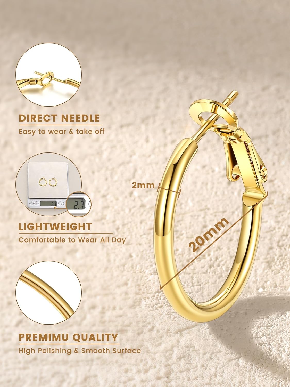Detalle de GoldChic Aros 40 mm minimalistas