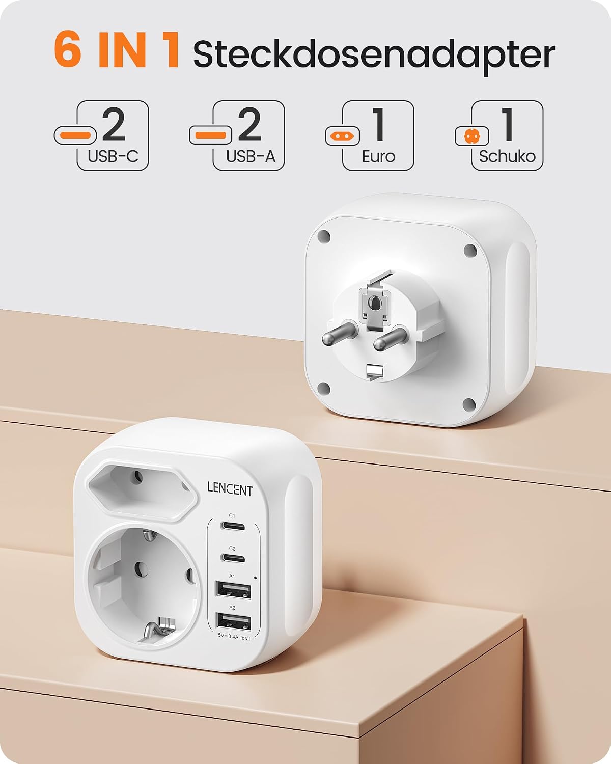 Detalle 2 de LENCENT Prise USB 6 en 1 🔌