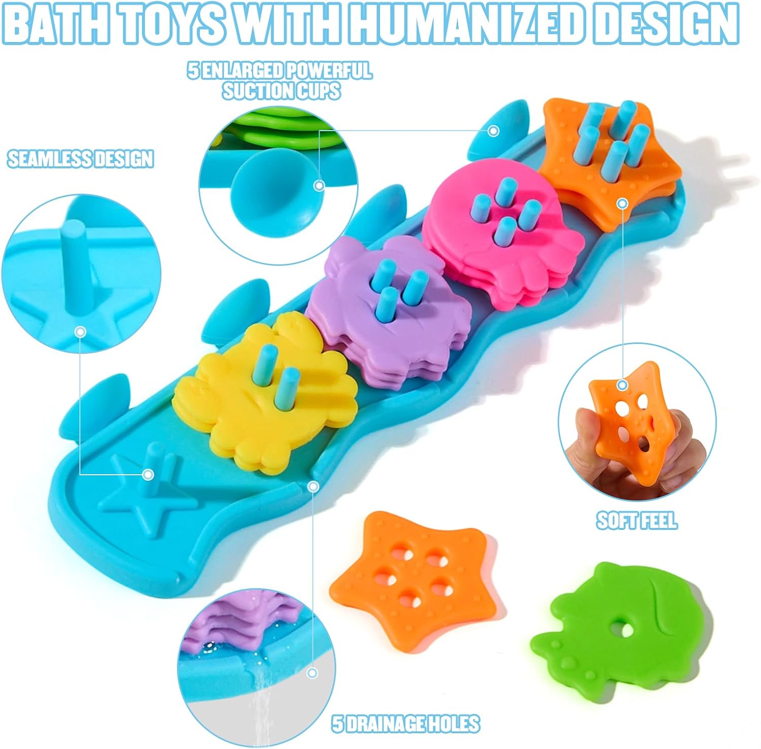 Detalle de Baby Bath Toys: 20-Piece Mould-Free Sorting & Stacking Set for 1–4 Year Olds