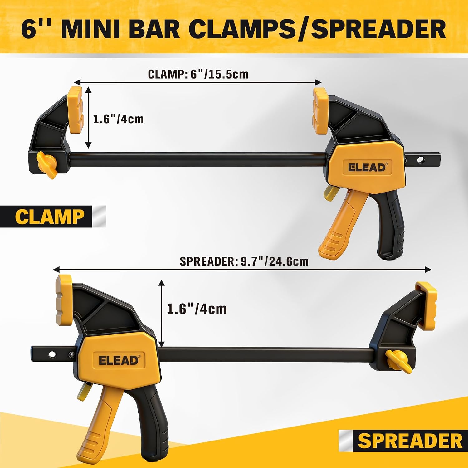 Detalle 2 de ELEAD 6-Inch Mini Bar Clamps, 2-Piece Set with Quick Release and Spreader Mode