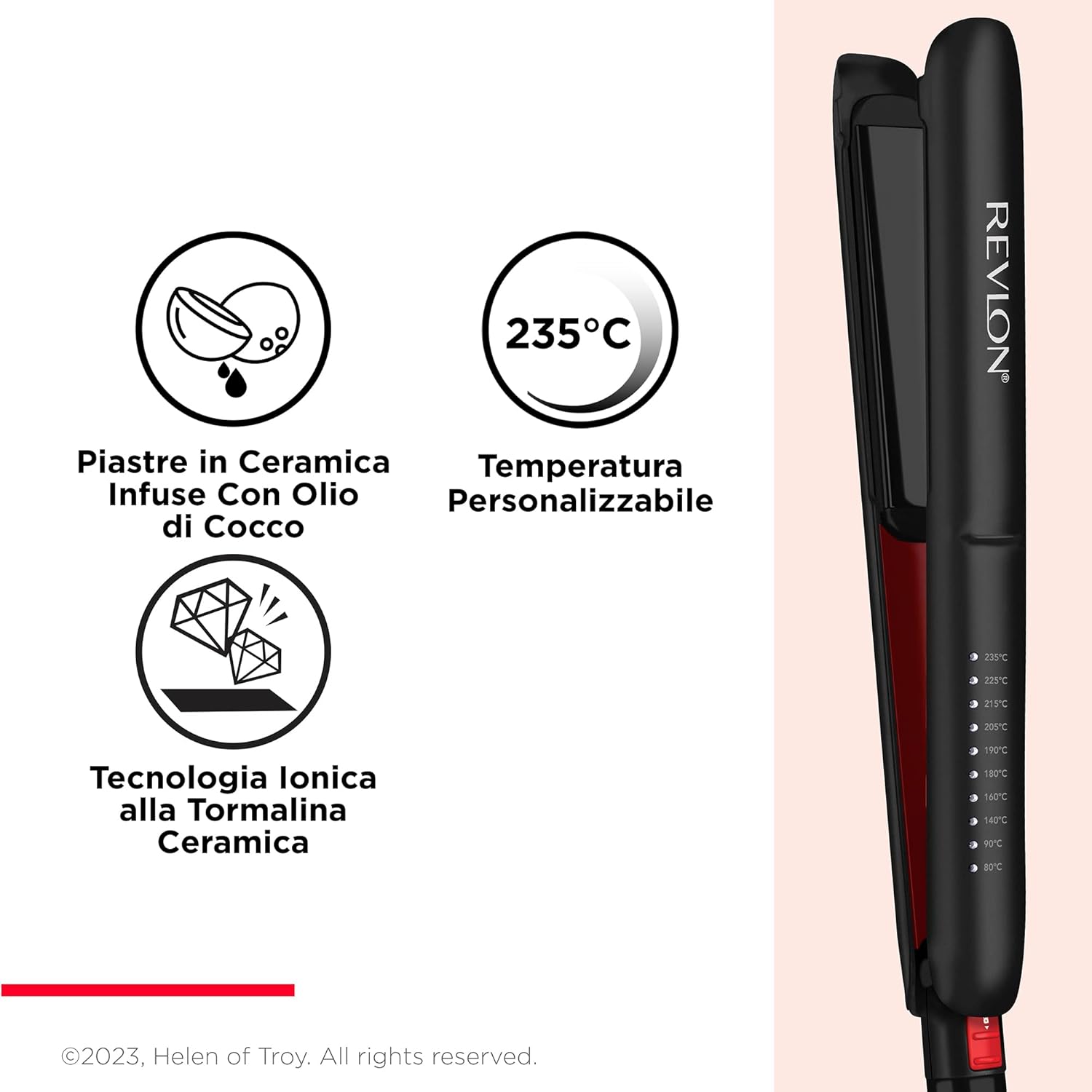 Detalle de REVLON SmoothStay 25mm: piastra liscia e lucente con olio di cocco, custodia inclusa
