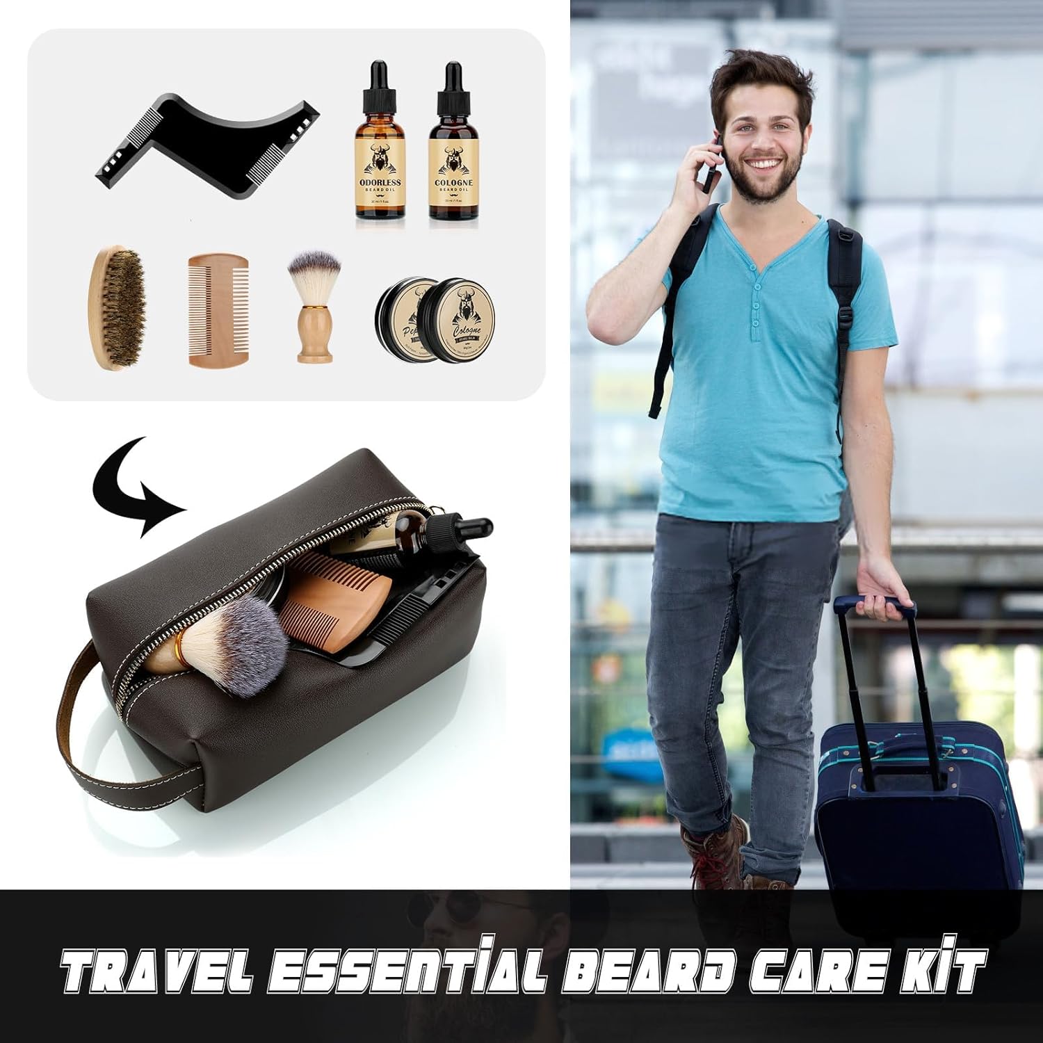 Thumbnail 5 de Exreizst kit barba per uomo completo: olio, balsamo, sapone, spazzola e pettine in custodia viaggio