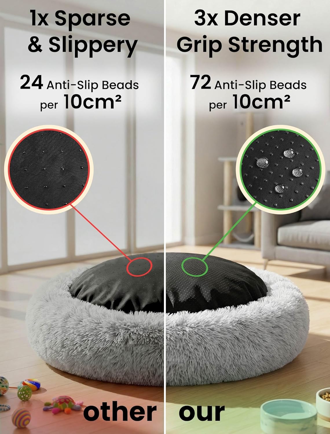 Thumbnail 2 de Moistu Small Dog Bed with Removable Cover (50cm) – Washable Donut Pet Bed with Zip, Orthopedic Support & Anti-slip Base