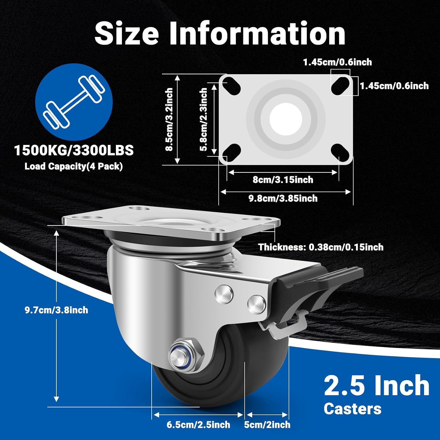 Detalle de W B D WEIBIDA 125mm Ruote per Mobili Pesanti con Freno — Ruote in Nylon 125 mm, Capacità 4400 kg, Set di 4