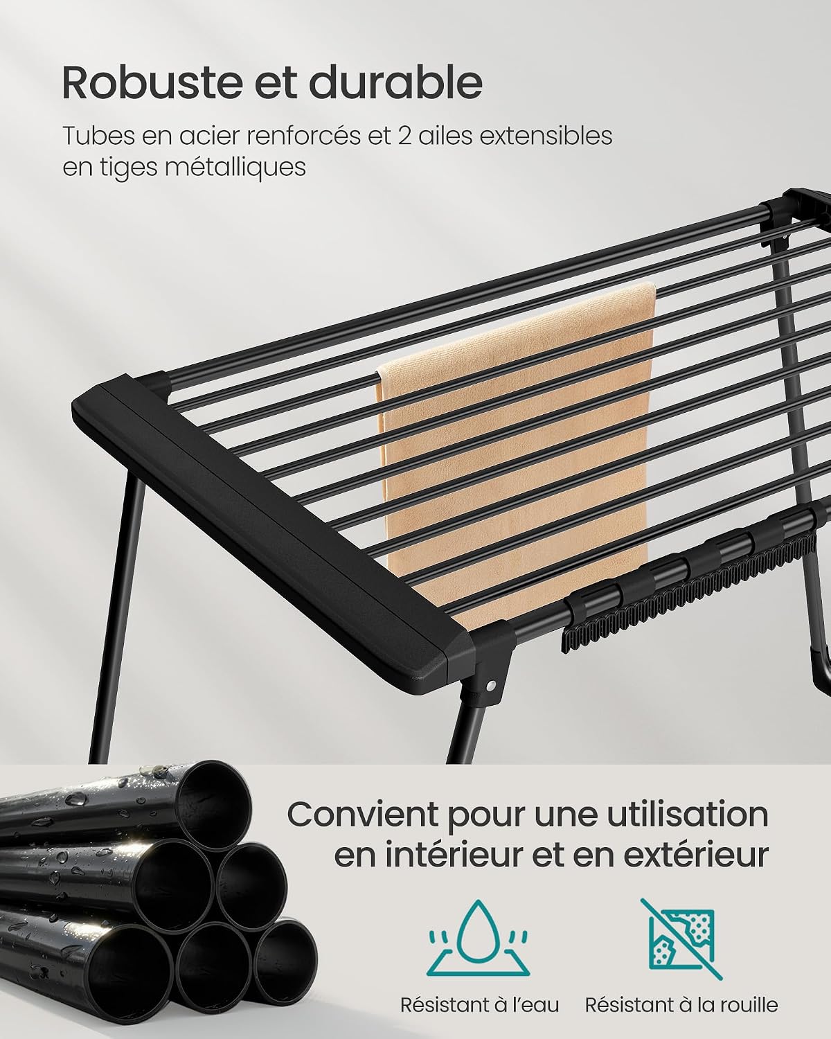 Detalle 2 de SONGMICS Étendoir à Linge sur Pied avec Ailes Extensibles – 22 m, Porte-Chaussettes, Noir LLR522BH01