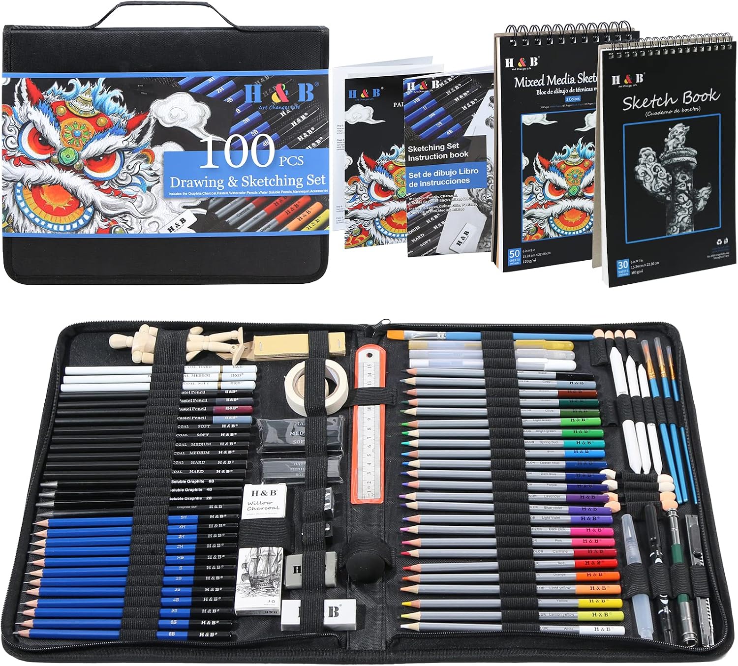Detalle de H & B 100pcs Sketching Set — sketching kit 🎨