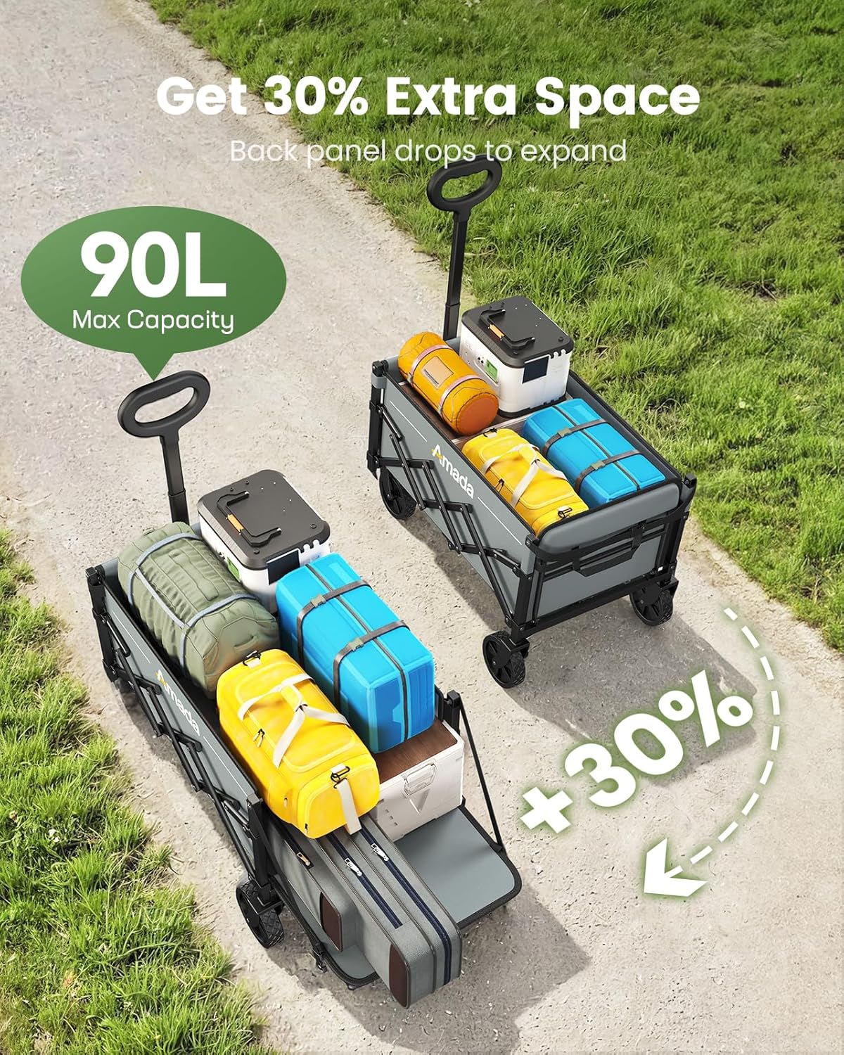 Thumbnail 1 de AMADA HOMEFURNISHING Chariot d'épicerie Pliable – 90 L, charge jusqu'à 163 kg, rangement extensible