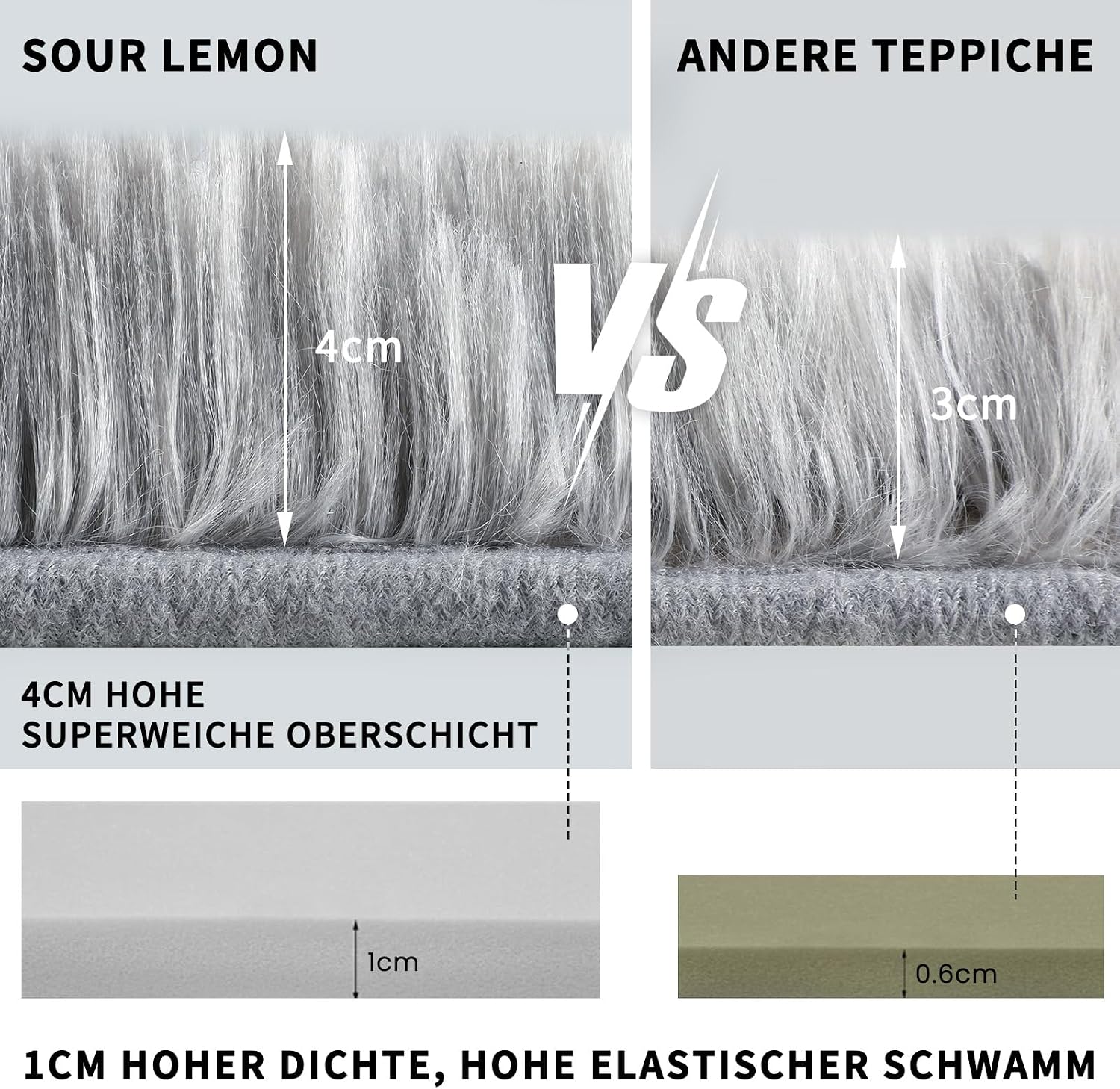Thumbnail 6 de Sour Lemon Hochflor Teppich in Grau (240 x 340 cm) – waschbar, rutschhemmend, extra groß für Wohnzimmer & Schlafzimmer