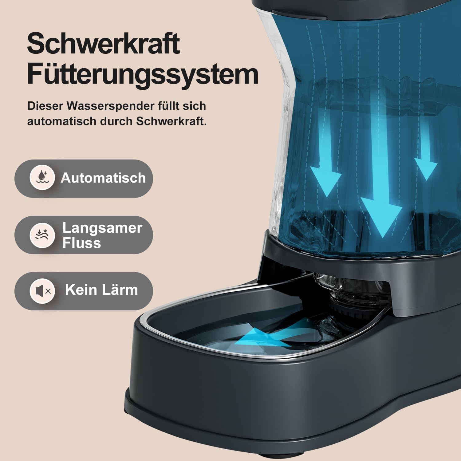 Thumbnail 4 de Gardner Pet Futterautomat für Katzen: 3,85-l-Wasserspender mit Edelstahlschüssel, ohne Strom (BPA-frei, grau)