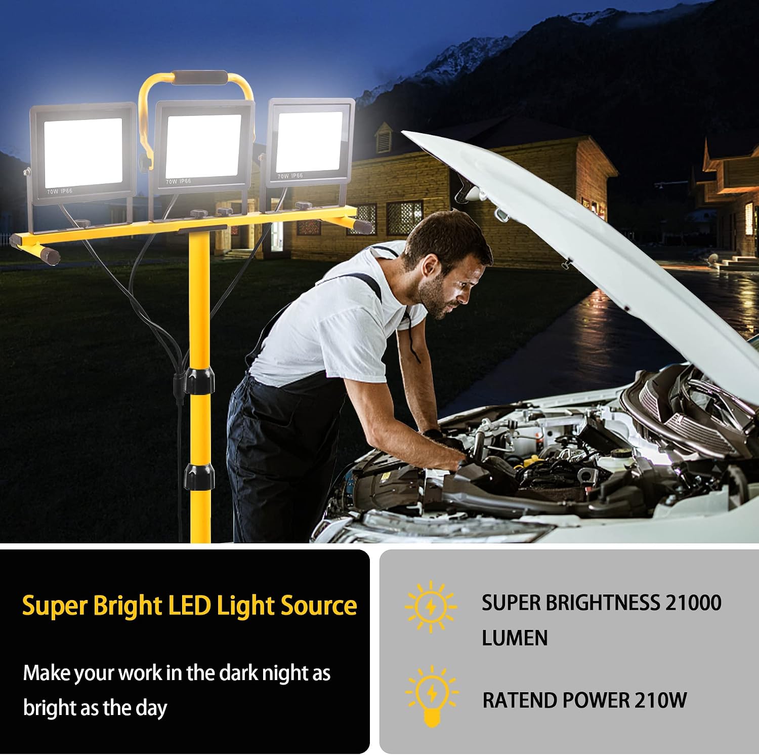 Detalle de GUWELL 23-WL-02 Three-Head LED Work Light with Foldable Tripod