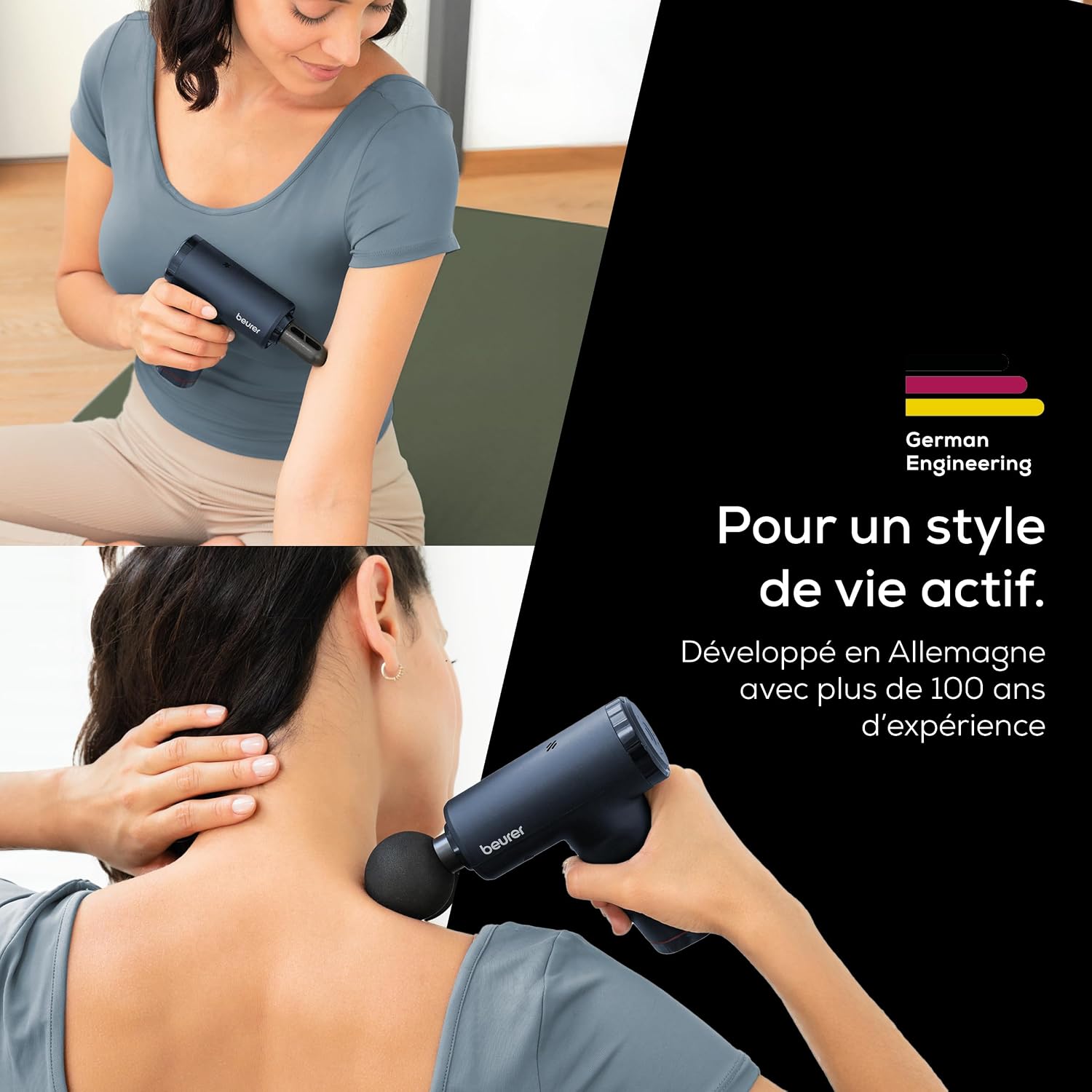 Detalle de Beurer PowerReload Pistolet de massage — 5 embouts, 5 niveaux, sans fil, ultra silencieux
