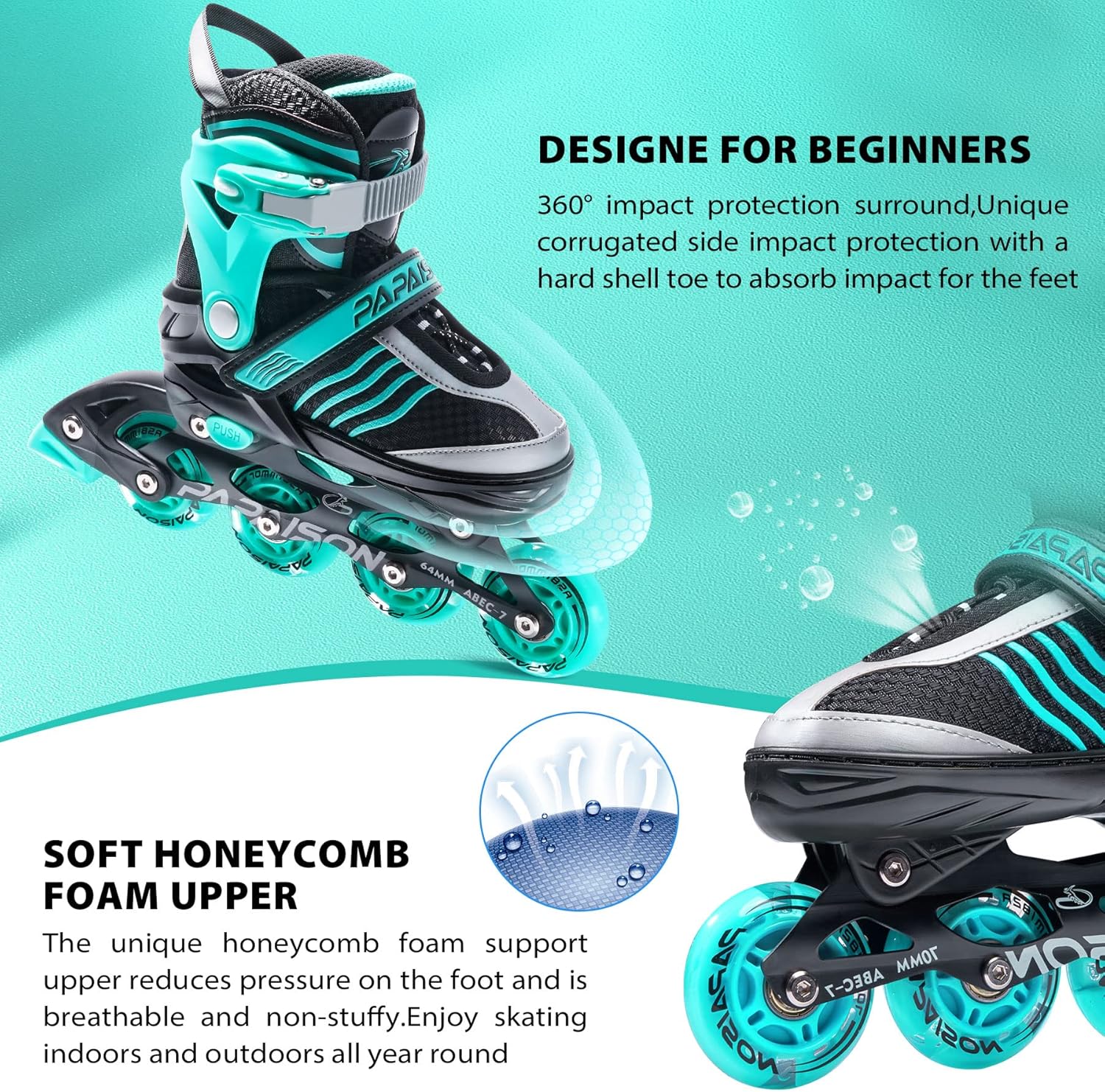 Thumbnail 4 de PAPAISON Adjustable Inline Skates for Boys (Ages 4–16) with Light-Up Wheels