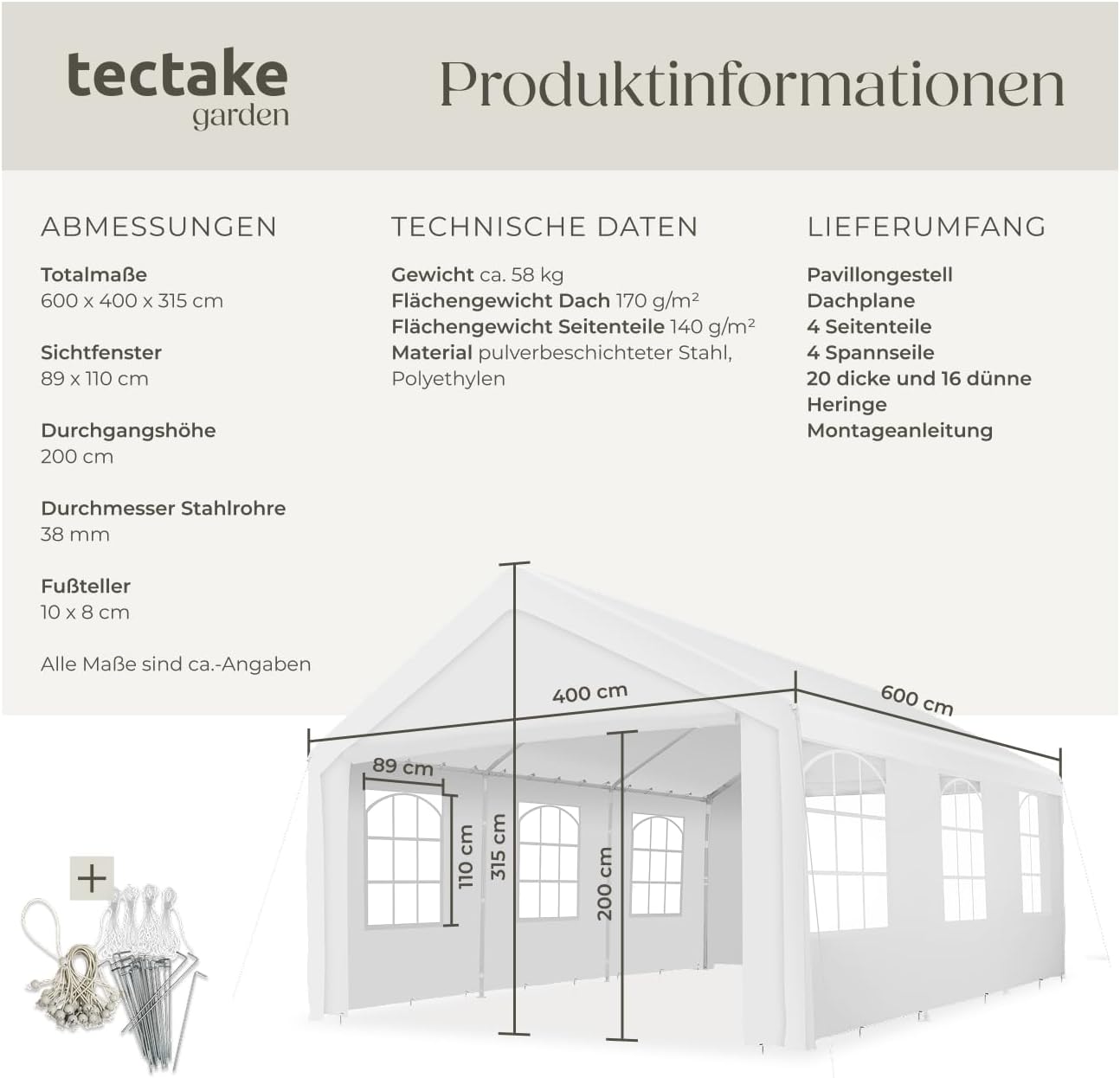 Thumbnail 5 de tectake Pavillon 4x6 m Partyzelt – wasserdicht, UV-beständig, mit 4 Seitenwänden