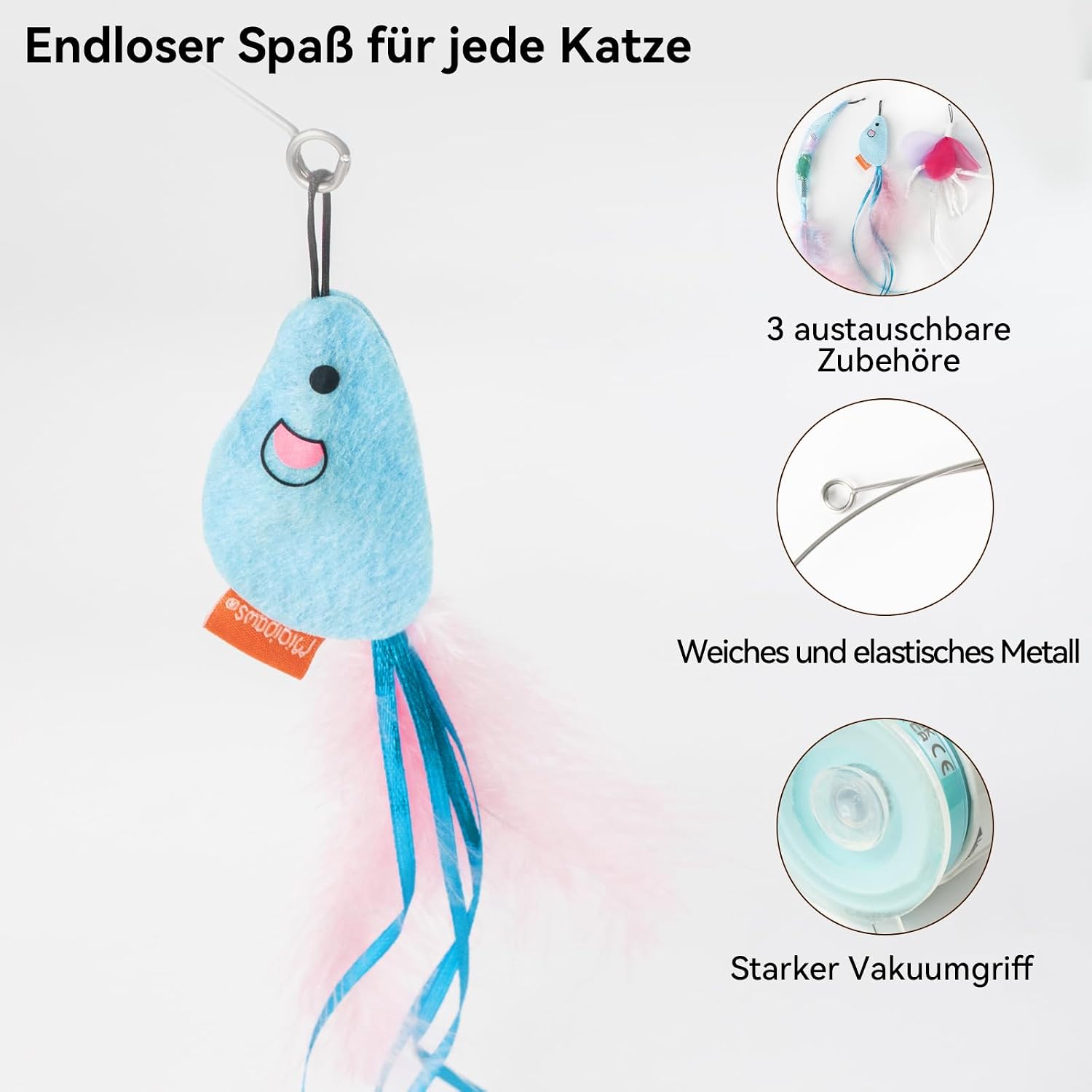 Detalle 2 de Migipaws Interaktives Katzenspielzeug mit starkem Saugnapf, 70 cm Draht & Auto-Timer