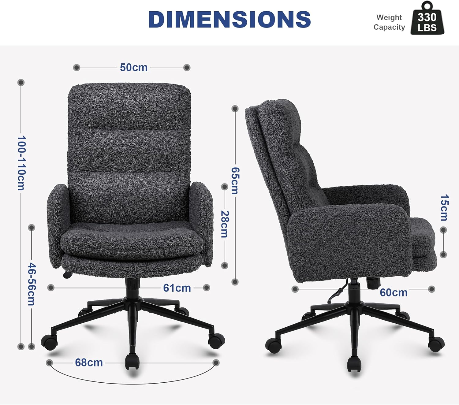 Thumbnail 1 de Youhauchair Schreibtischstuhl aus Kaschmir – ergonomischer Bürostuhl mit hoher Rückenlehne, Dunkelgrau