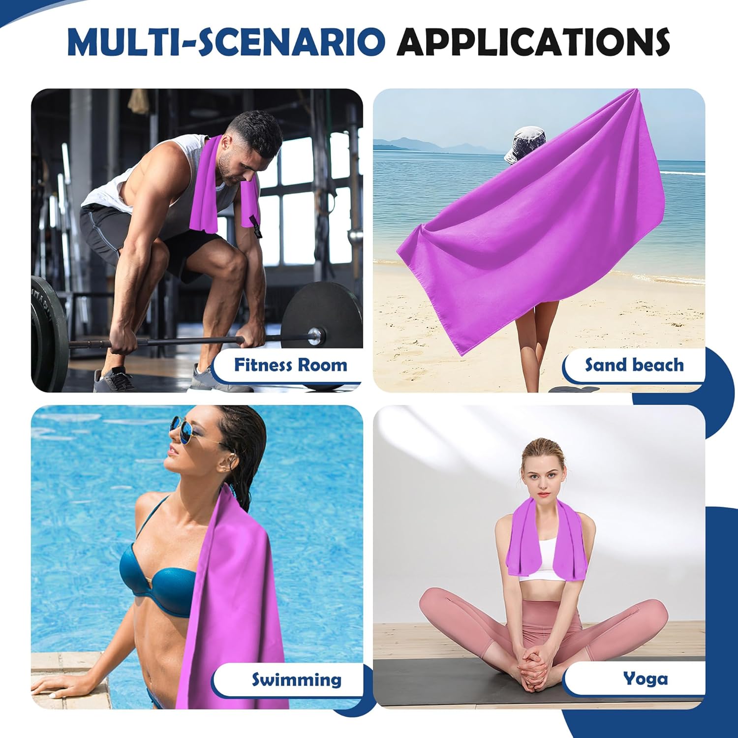 Thumbnail 5 de Anavasi 6 PCS Microfibre Towels for Adults (Pink & Purple) – Lightweight, Quick-Dry + Net Bag