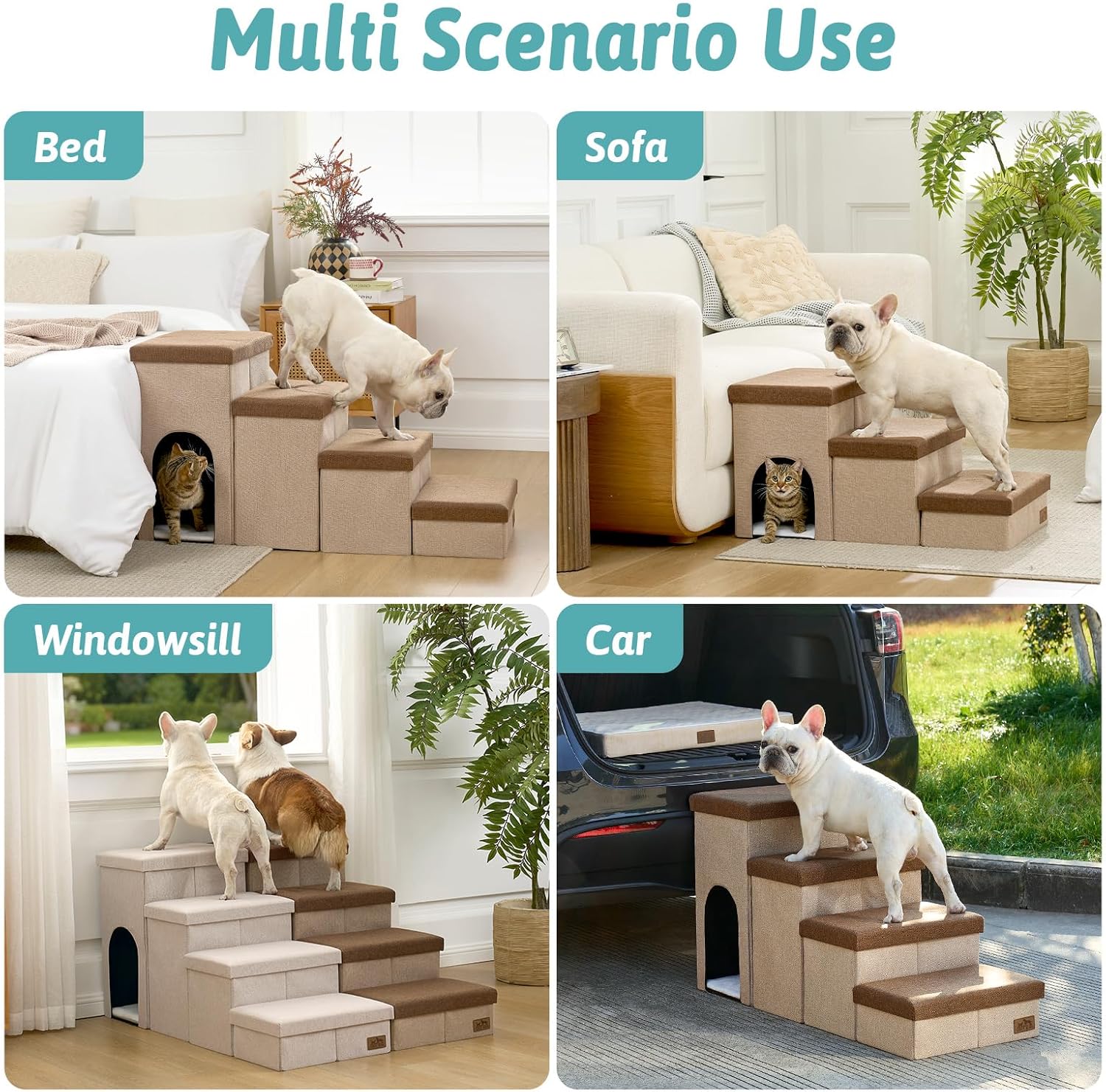 Detalle de Dog Stairs with Storage, 3-Step Wider Sturdy Dog Steps for All Sizes