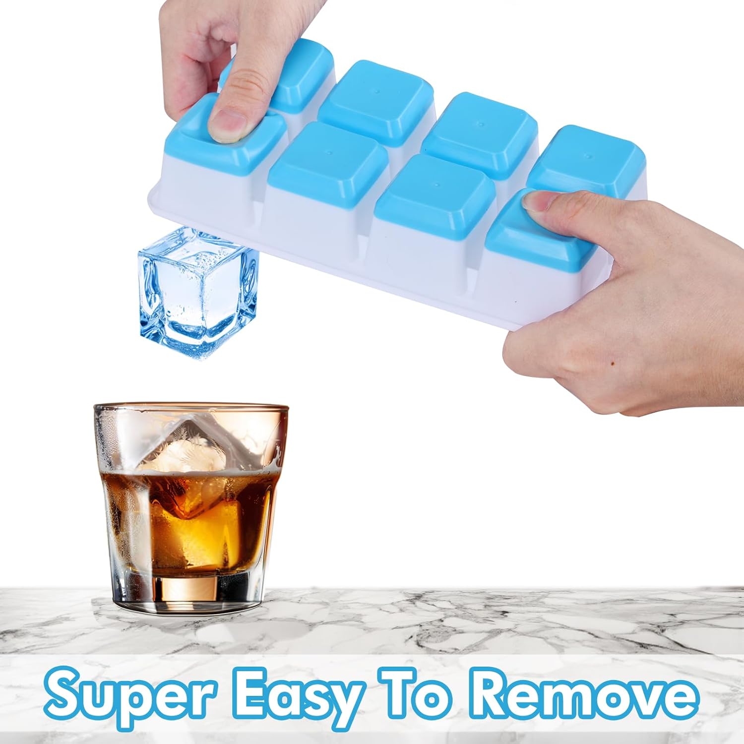 Thumbnail 4 de JRISBO Large Ice Cube Moulds: 4.5cm Square Ice Trays with Lids, Set of 4
