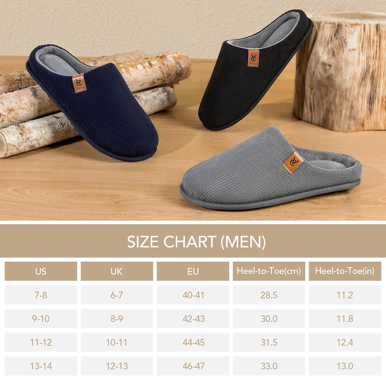 Thumbnail 6 de VeraCosy Men's Cosy Slip-on Corduroy Memory Foam Slippers – Indoor House Shoes