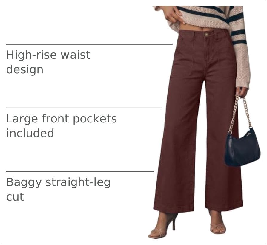 Detalle 2 de Sidefeel Women's Wide Leg Jeans, High-Rise Stretch Denim with Front Pockets