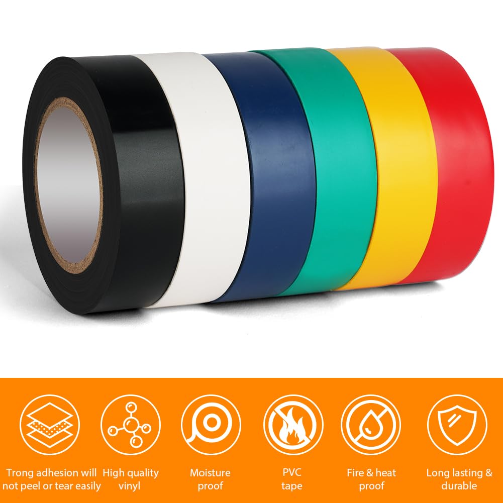 Detalle de OFFCUP isoleringstejp i PVC, röd, 6 rullar à 19 mm x 20 m