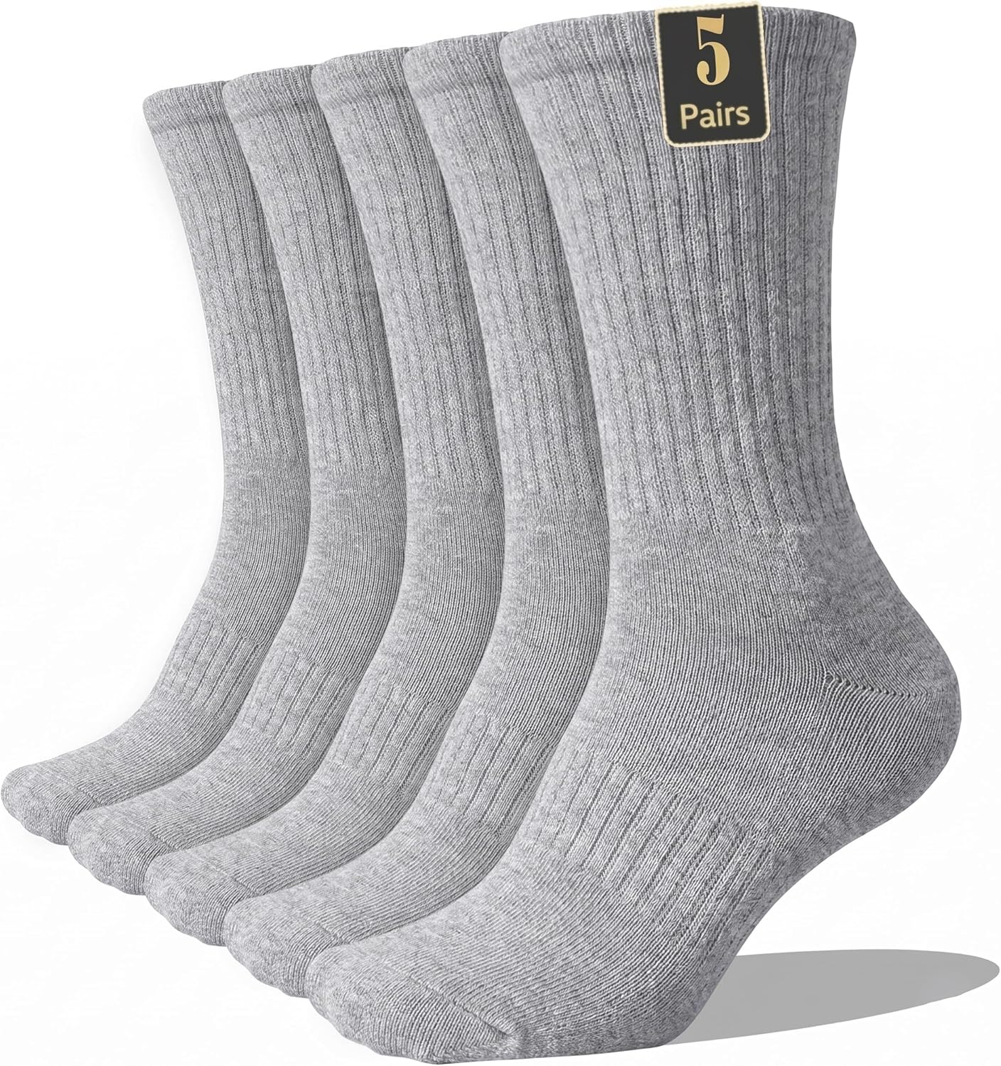 Detalle de VoJoPi Cushioned Crew Cotton Socks for Men, 5 Pairs with Terry Footbeds