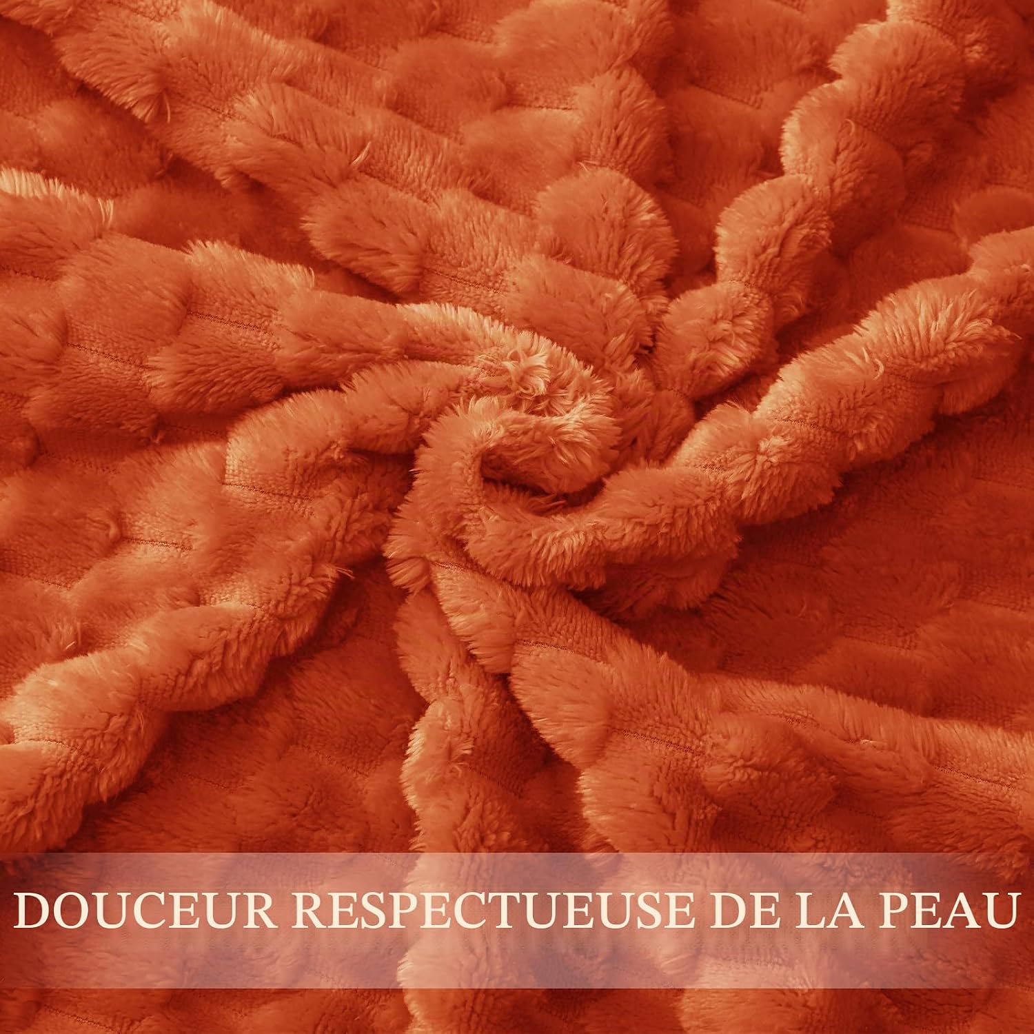 Thumbnail 5 de Exclusivo Plaid Couverture Plaide Polaire 130 x 170 cm – Orange brûlé, douceur et polyvalence pour canapé et lit
