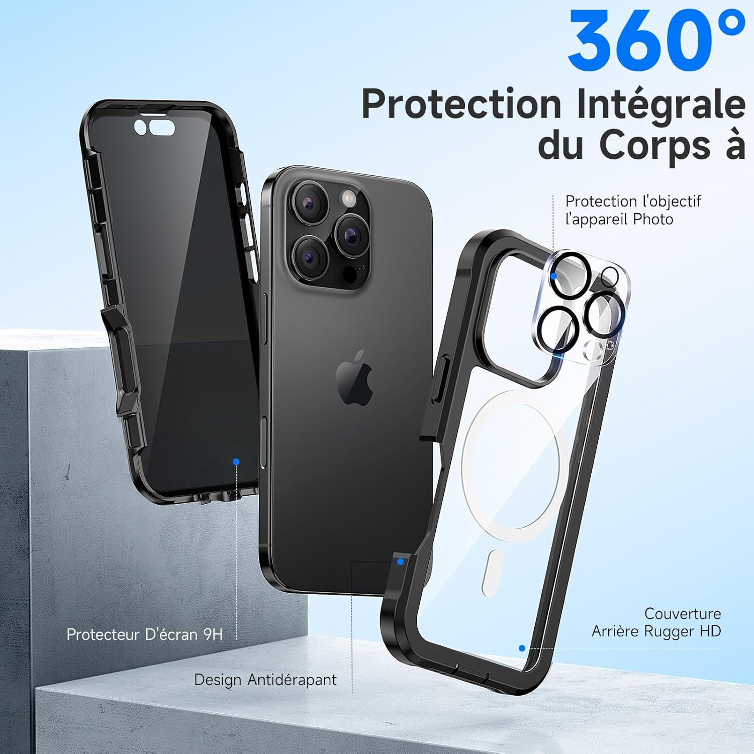 Thumbnail 3 de seacosmo Coque Magnétique Anti Espion pour iPhone 16 Pro 6,3" – Verre trempé, Caméra Protecteur et Protection 360
