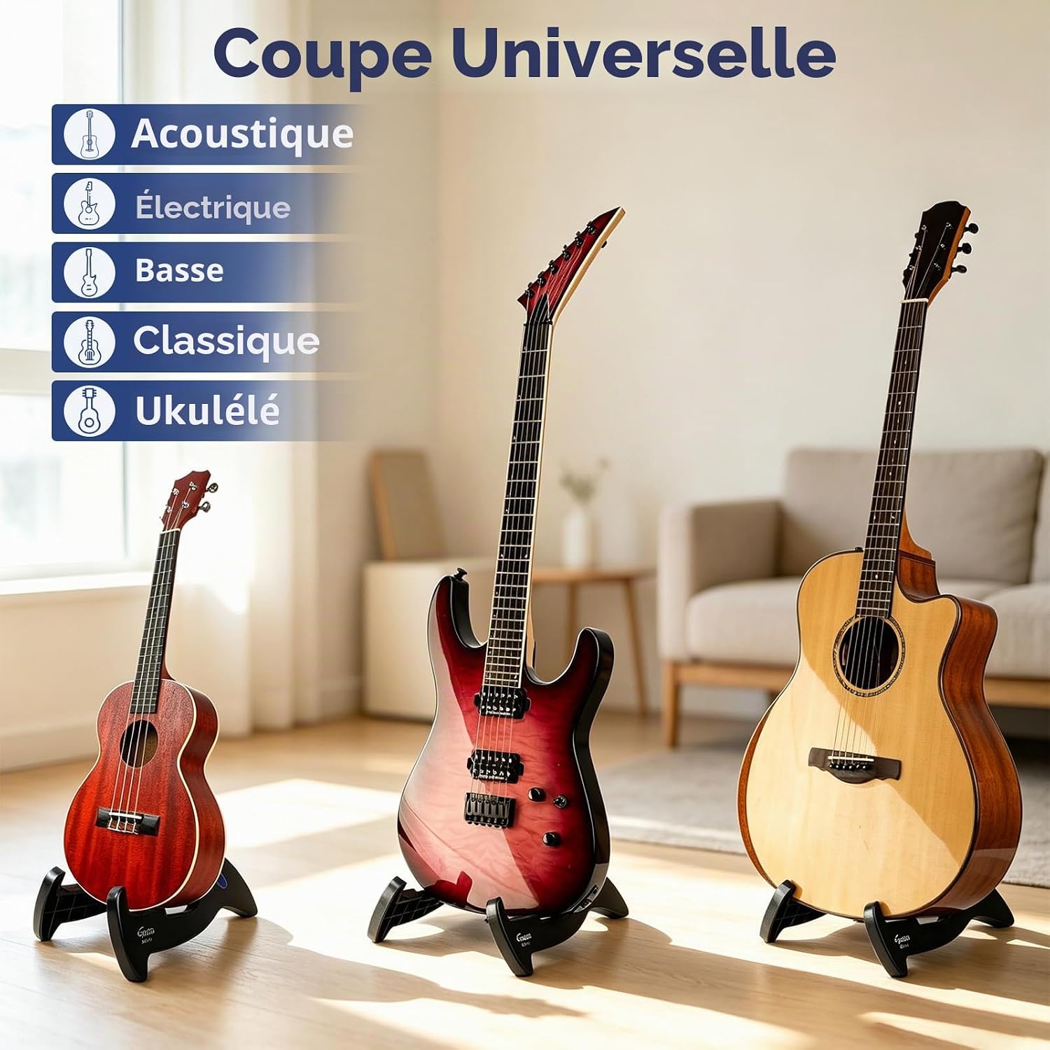 Detalle 2 de Guitto Support Guitare Pliable Universel GGS-01 : Support compact et léger pour guitare et ukulélé