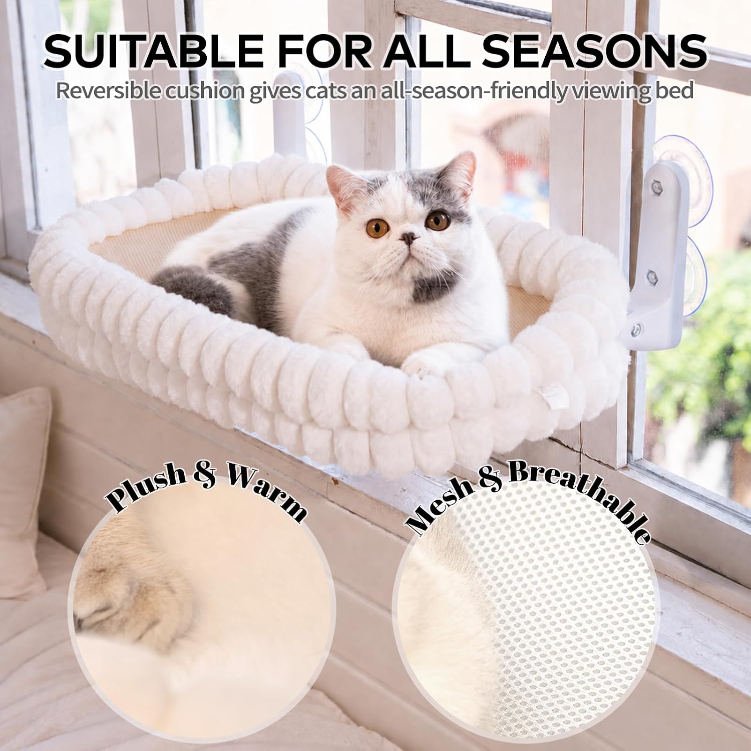 Detalle 2 de CHEERPALS B00802L Cloud Cat Window Perch, Large Reversible Washable Cushion