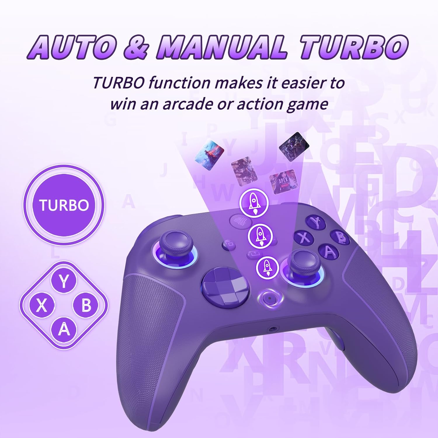 Thumbnail 6 de Wireless 2.4GHz Controller for Xbox One — 7-Color RGB Lights, 1000mAh Battery, Turbo & Programmable Keys (Purple)