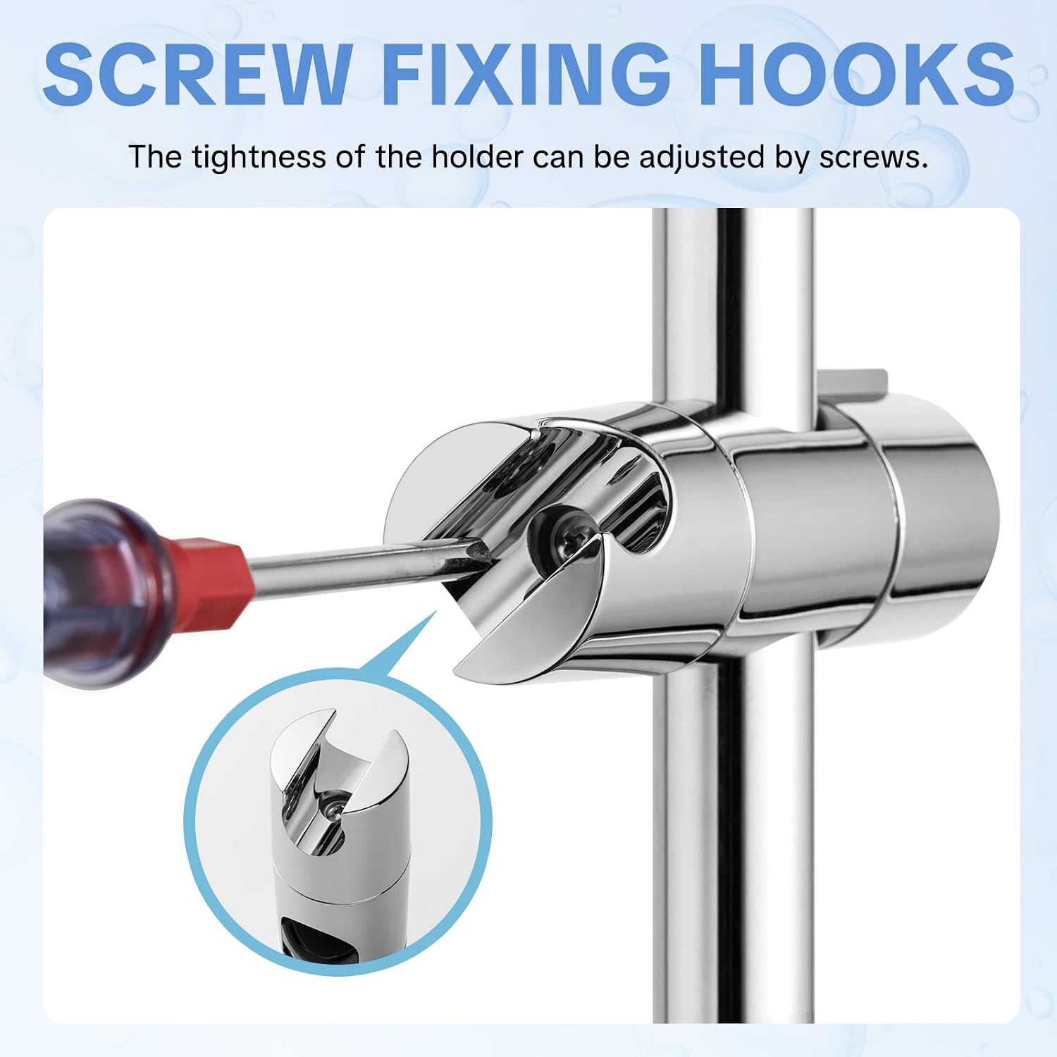 Thumbnail 5 de OFFO Shower Head Holder for 20-23mm — Adjustable 19-25mm Diameter Bracket, 45° Rotation, Chrome