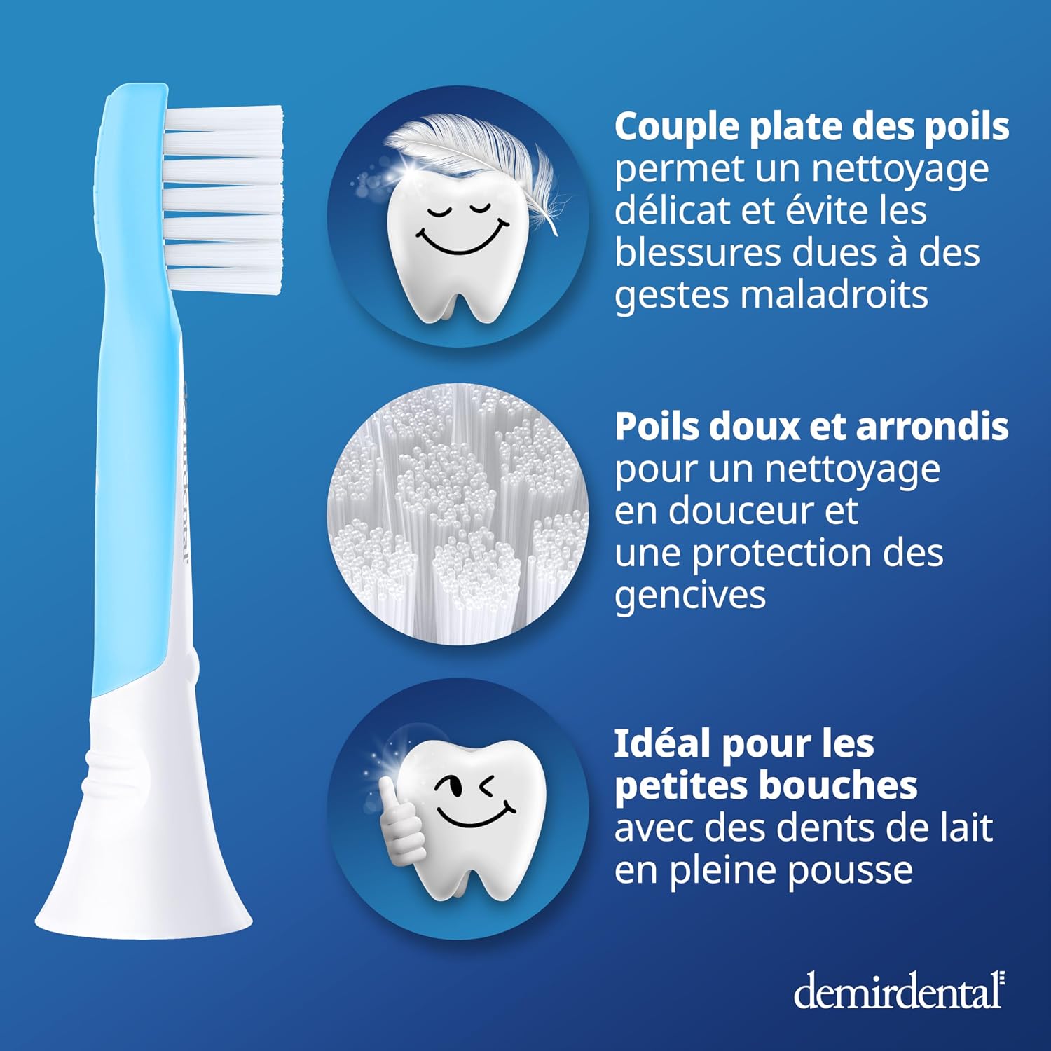 Detalle de Têtes de brosse demirdental pour Philips Sonicare Kids (3 à 6 ans) – Compact Mini, lot de 8, bleu clair
