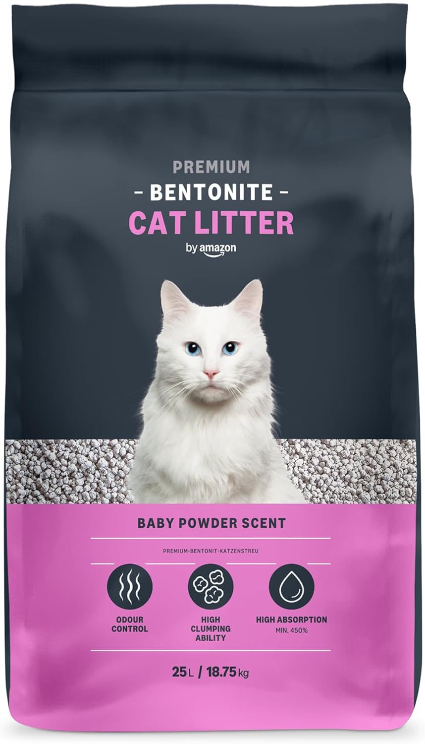 By Amazon Litière Premium pour Chat – Bentonite, parfum Talc, 25L (1 paquet)