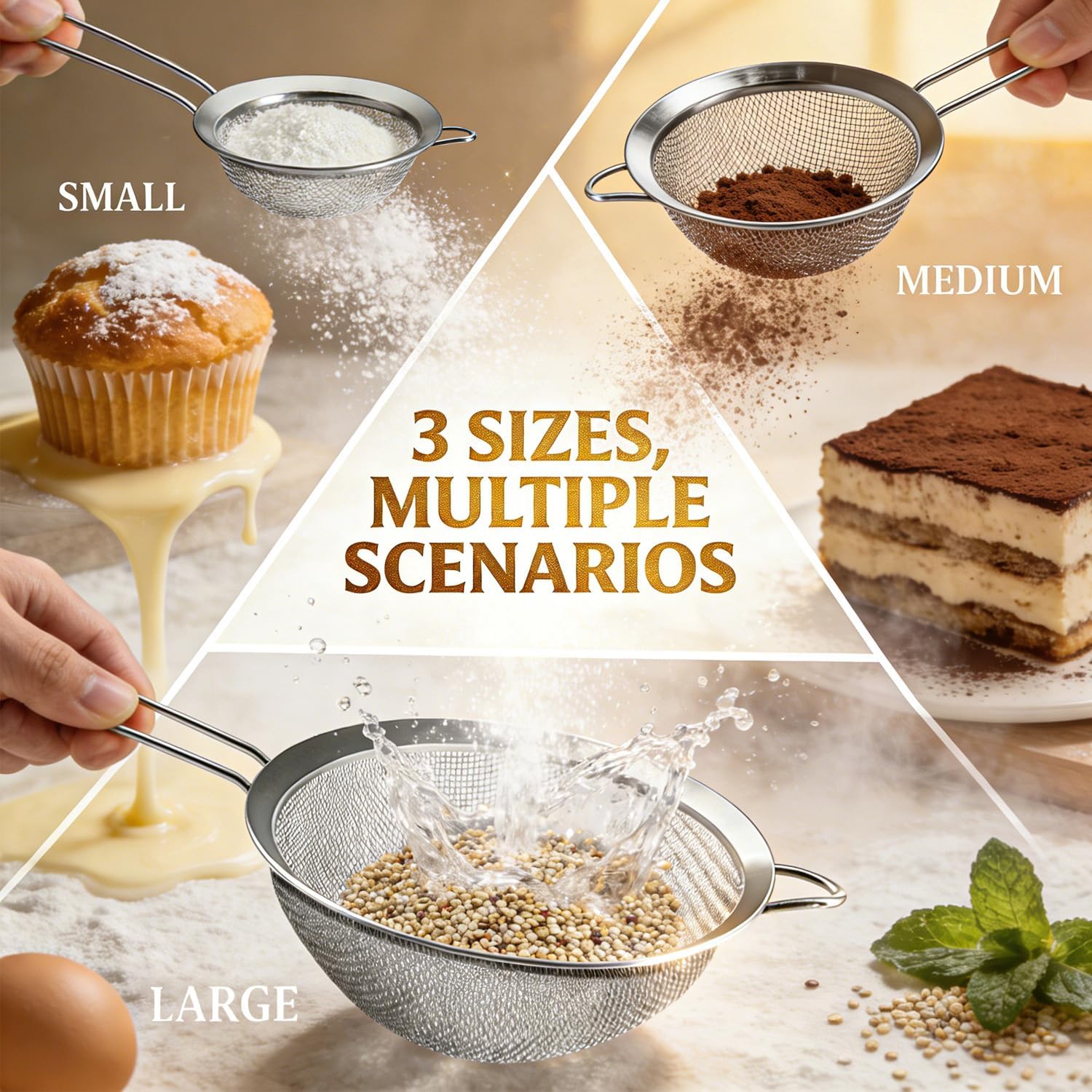Thumbnail 2 de Anaeat Fine Mesh Strainers (Premium Stainless Steel) – 3 Sieve & Sifter Sizes for Flour, Tea, Pasta & More