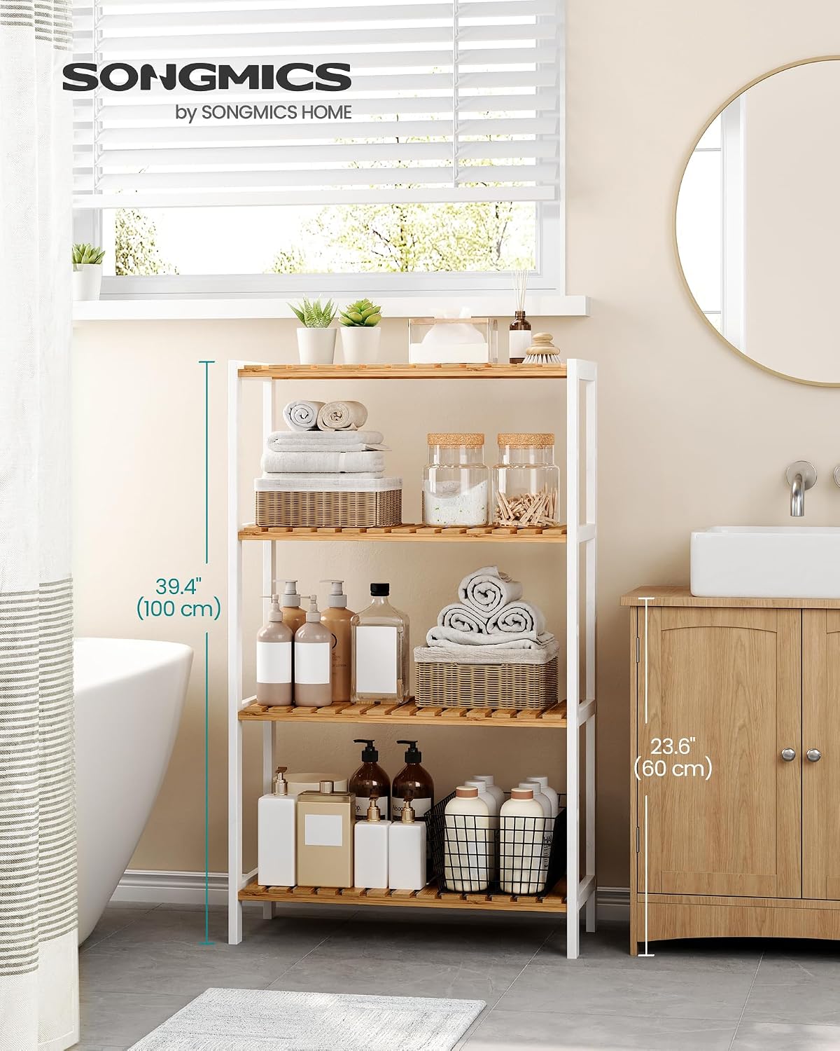 Detalle de SONGMICS BCB034N01 4-Tier Bamboo Storage Shelf, 60 x 26 x 100 cm