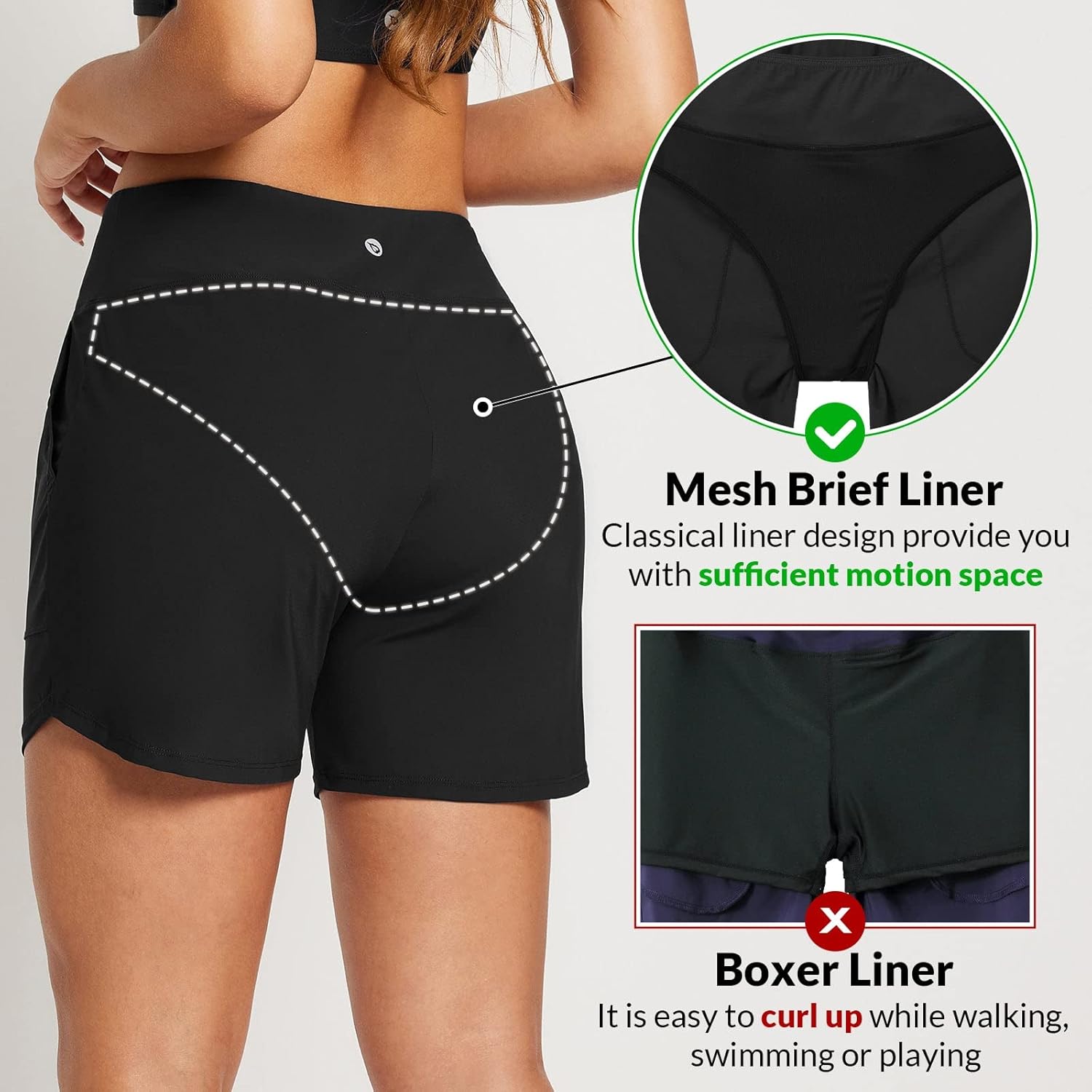 Detalle 2 de baleaf Swim Shorts Women 5" High Waisted With Tummy Control and UPF 50+