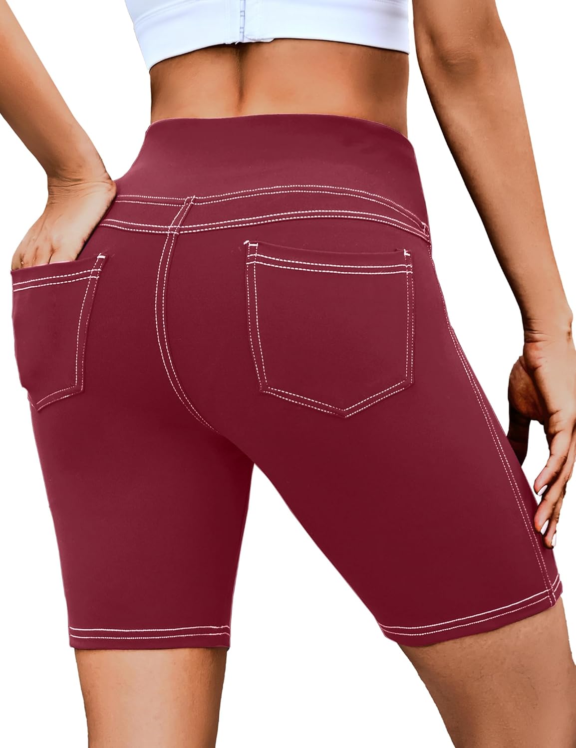 Detalle 2 de VOOVEEYA 5"/8" High-Waisted Yoga Biker Shorts with Pockets for Women