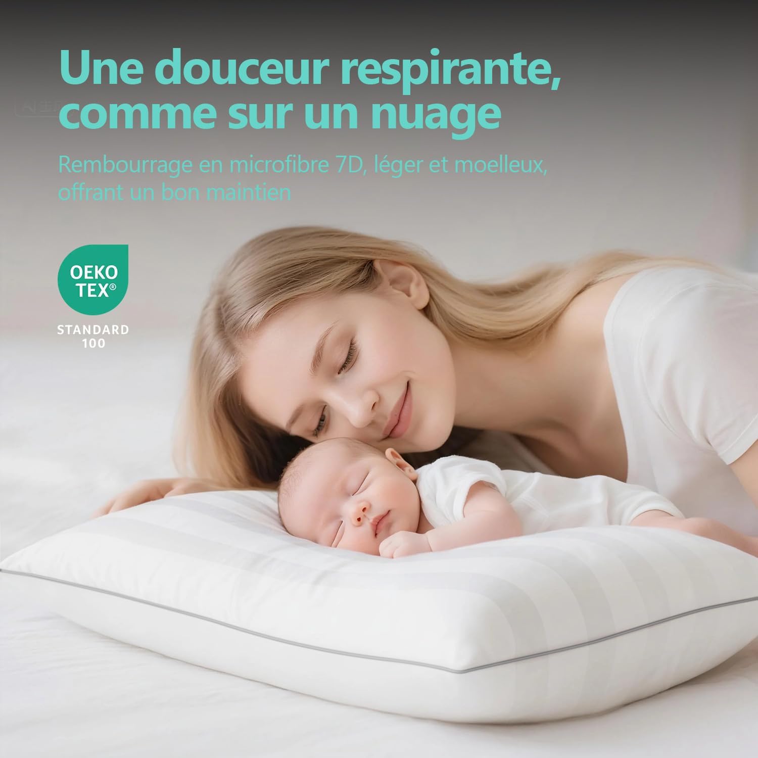 Thumbnail 2 de Lullabeau Oreiller 50x70 cm (lot de 2) : soutien moelleux lavable, pour dormir sur le côté, le dos ou le ventre