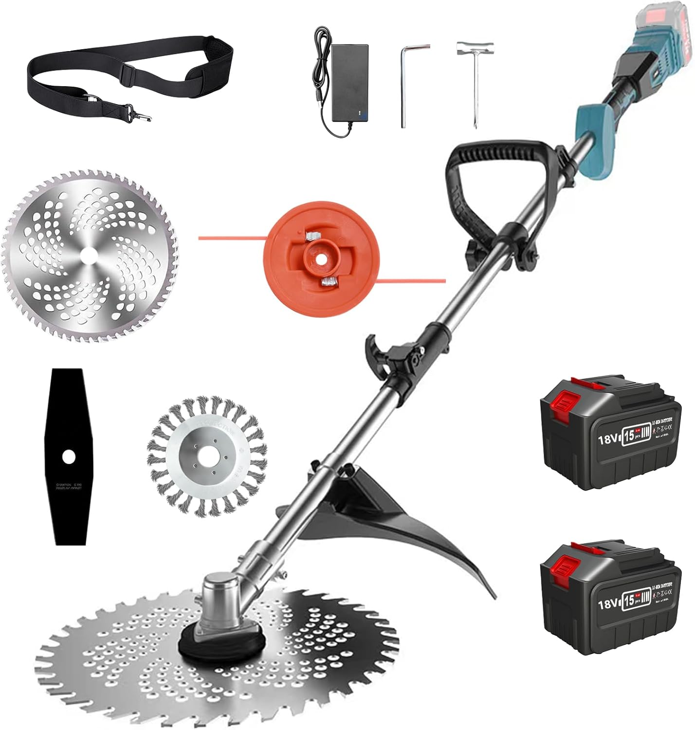 Detalle de Decespugliatore a Batteria con 2 Batterie 4,0Ah e 4 Tipi di Lame – Tagliaerba e Tagliabordi 3 in 1