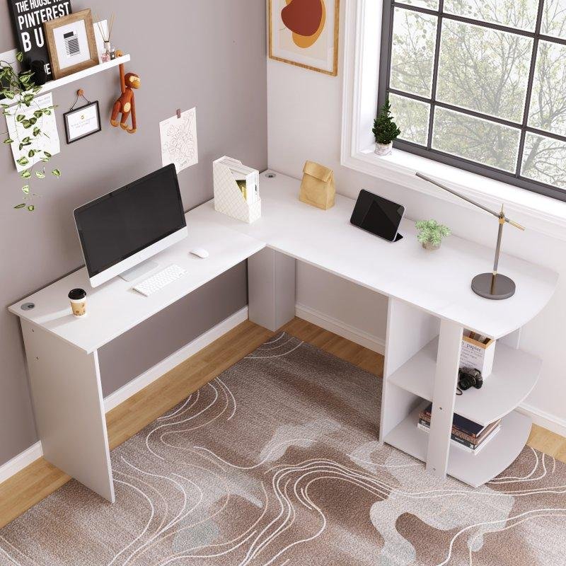 Thumbnail 1 de Escritorio Esquinero Blanco Welltin N616P236901W 140x140 cm en forma de L con estantes