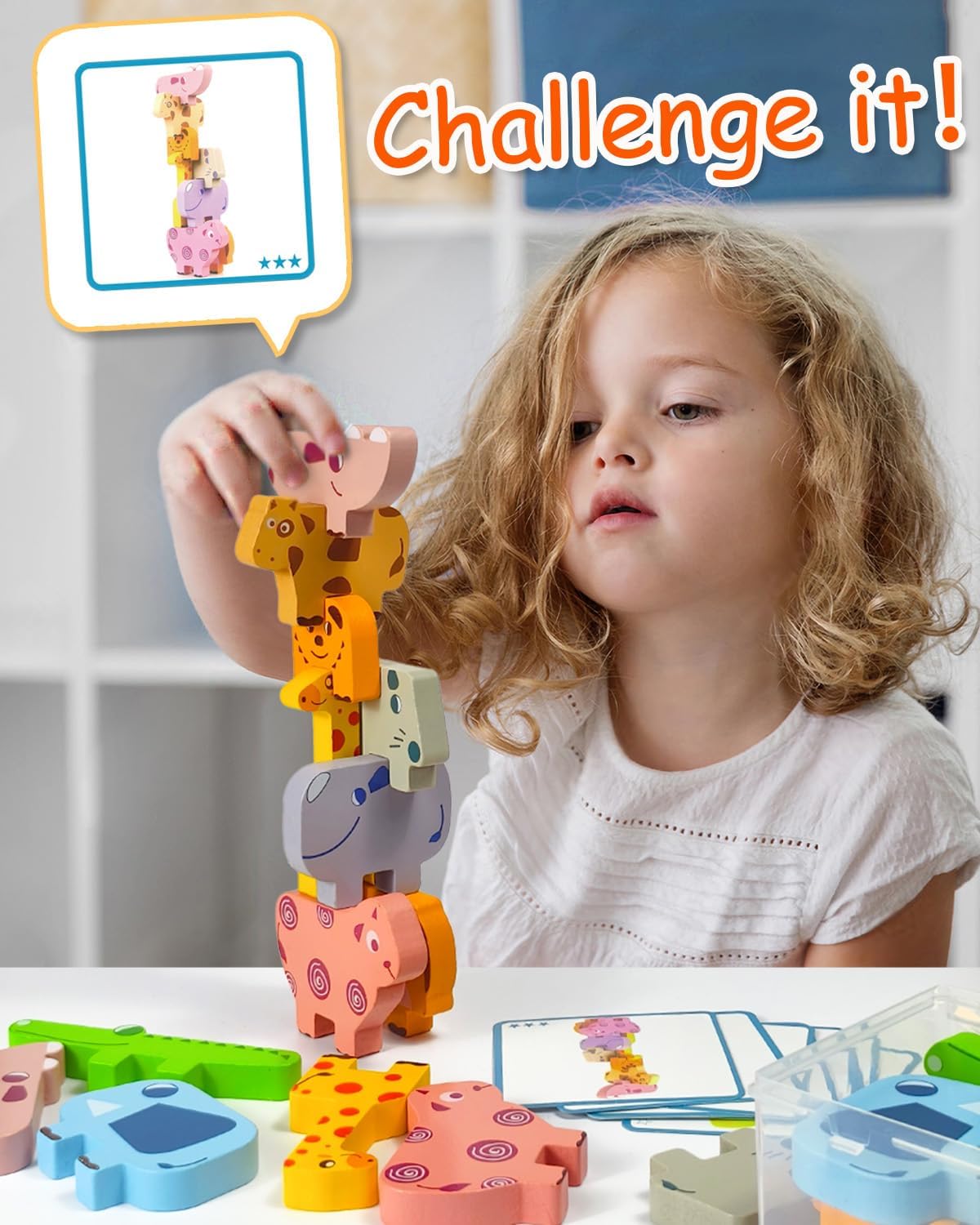 Detalle 2 de Maaacute Montessori Wooden Animal Blocks Sorting & Stacking Toy (10-Pack) for Toddlers Age 2–4