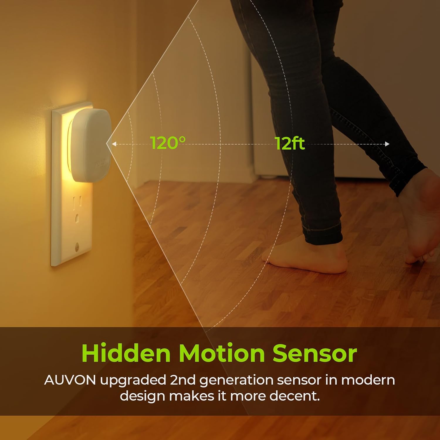 Detalle 2 de AUVON N001A Plug-In LED Backlit Night Lights, 4-Pack, Dimmable with Dual Sensors