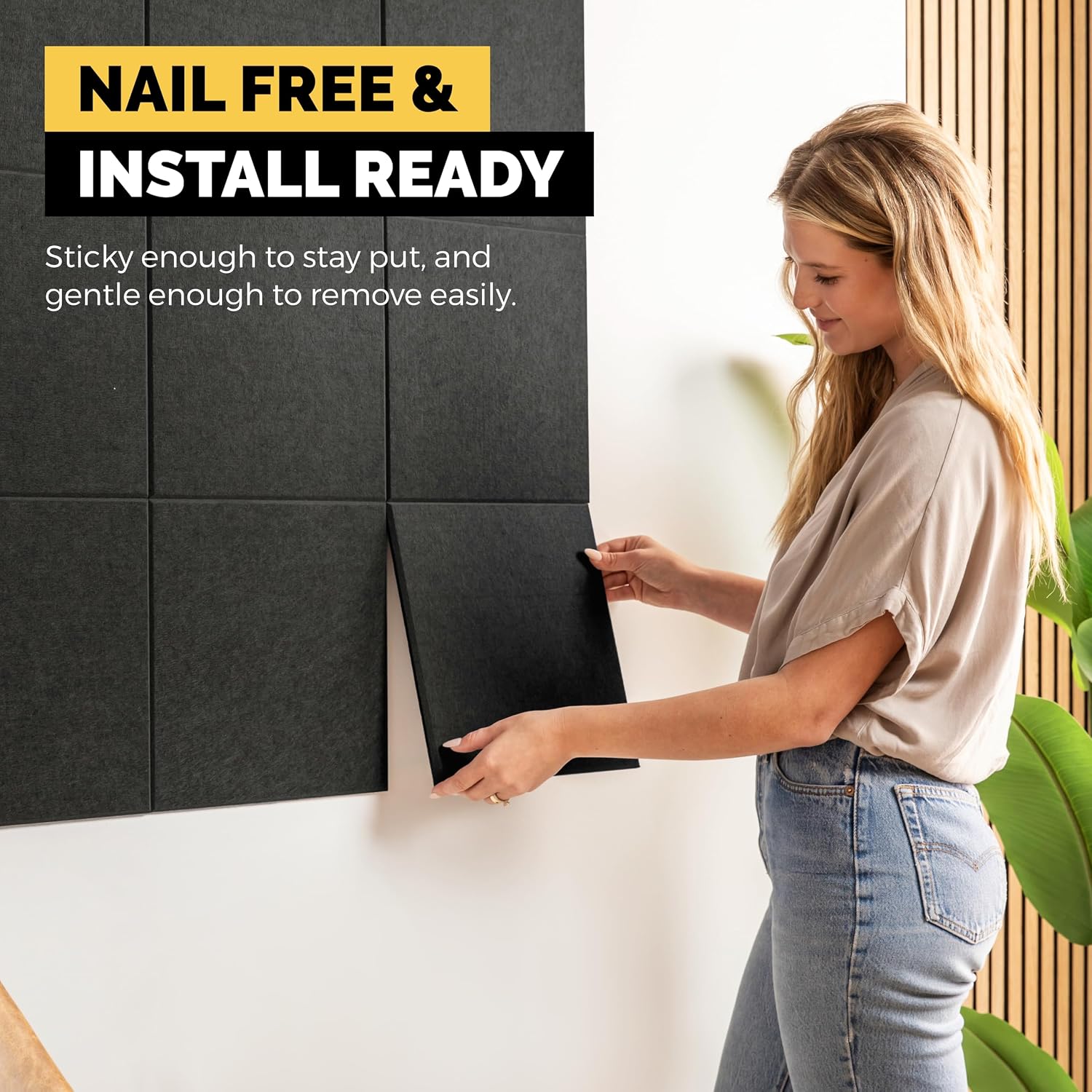 Thumbnail 4 de WallHero 15x_12inch Felt Wall Tiles, Black, Up to 59" x 35.4