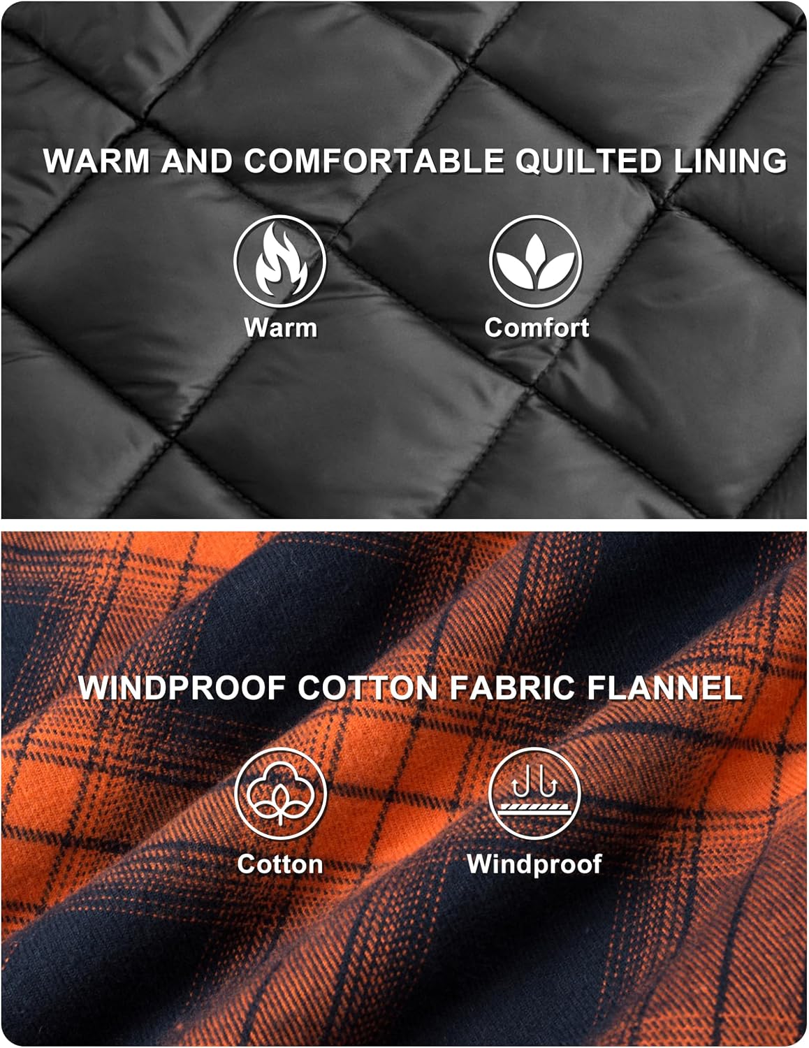Detalle 1 de TACVASEN Men's Quilted Flannel Jacket, Lightweight Check Button-Down