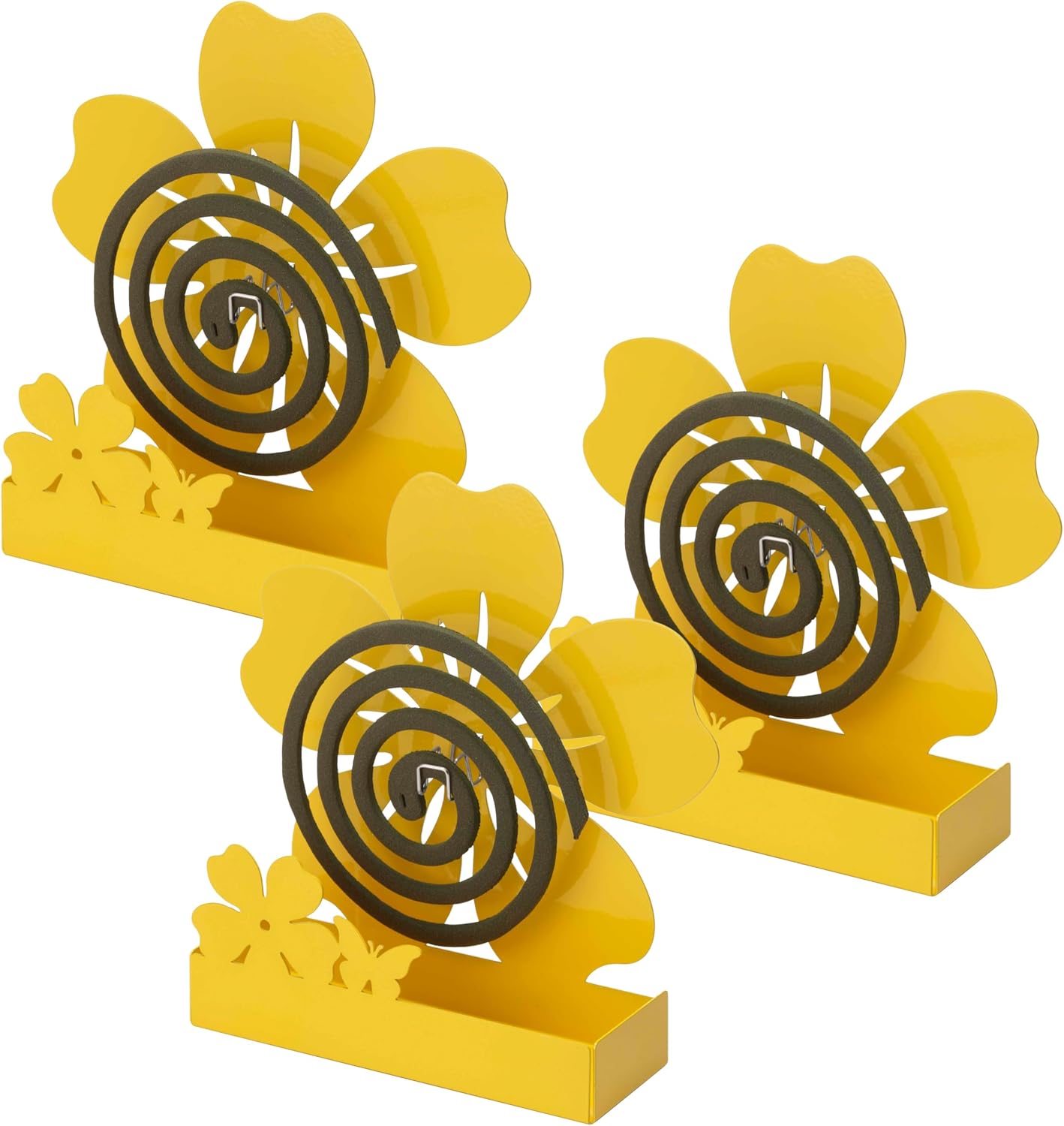 Baroni Home Set di 3 Porta Zampirone in Metallo – Fiore Giallo 17x5x18 cm