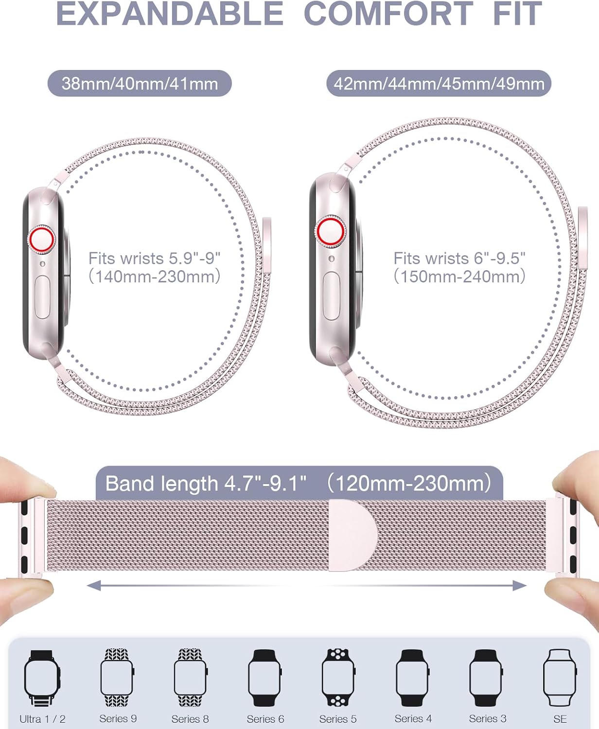 Detalle de BRG Original Stainless Steel Milanese Loop for Apple Watch — 38mm to 49mm, Magnetic Clasp, 304 Stainless Steel